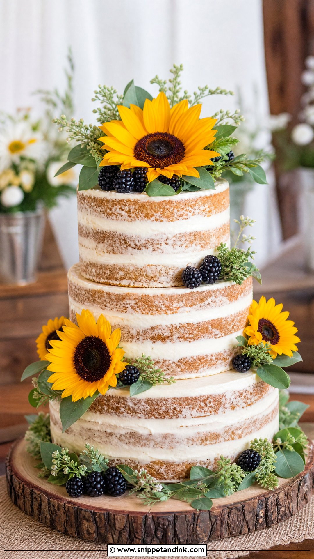 Naked Wedding Cake With Sunflowers - Snippet and Ink - 25 Naked Wedding Cakes