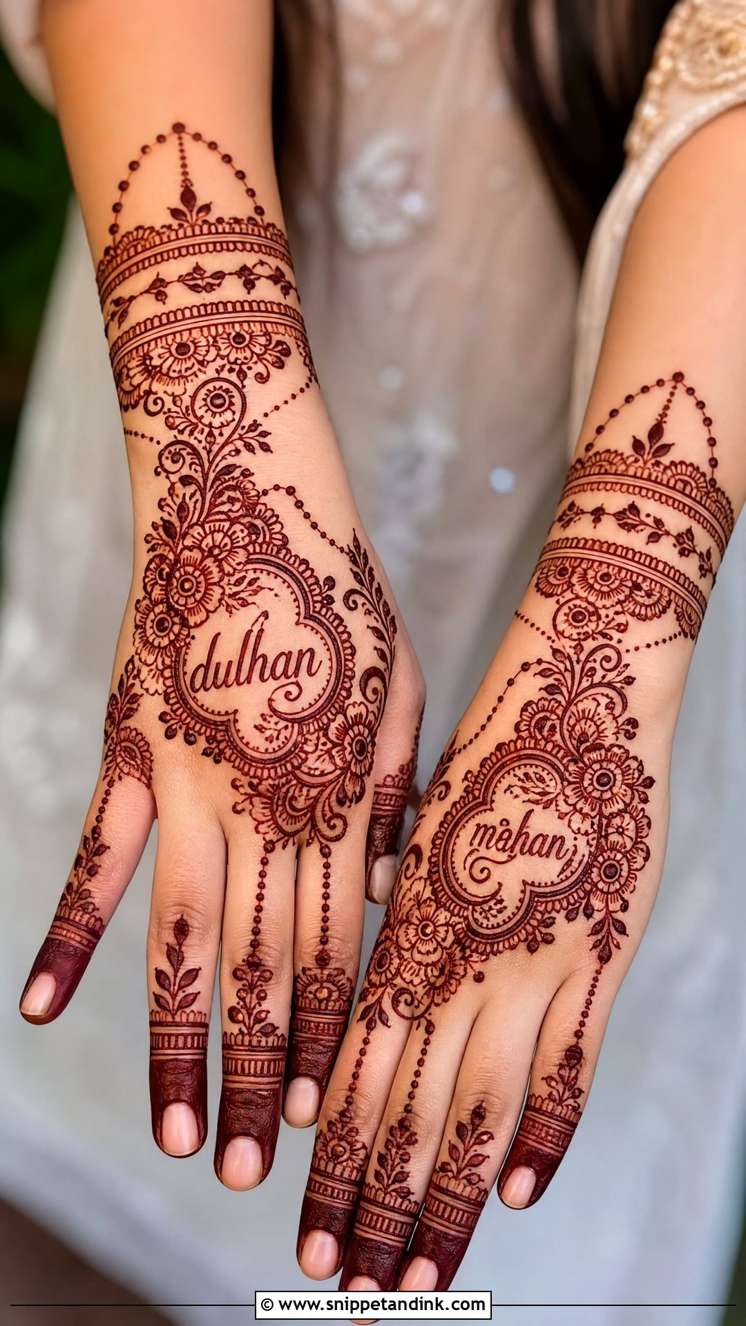 Name Dulhan Back Hand Mehndi Design - Snippet and Ink - 25 Dulhan Back Hand Mehndi Designs