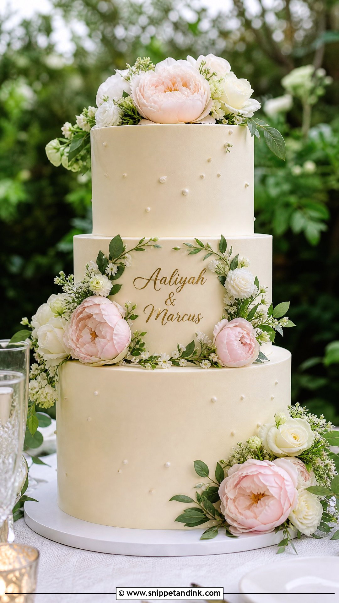 Name on Floral Wedding Cake - Snippet and Ink - 20 Name on Cake Ideas for Wedding