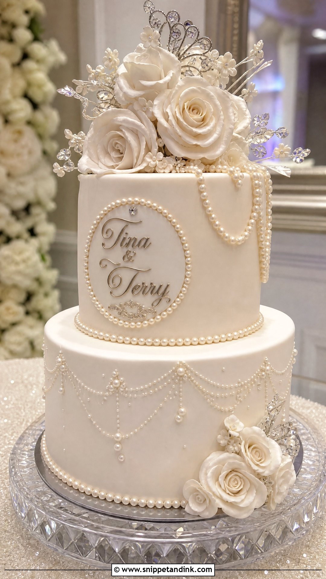 Name on Pearl Wedding Cake - Snippet and Ink - 20 Name on Cake Ideas for Wedding