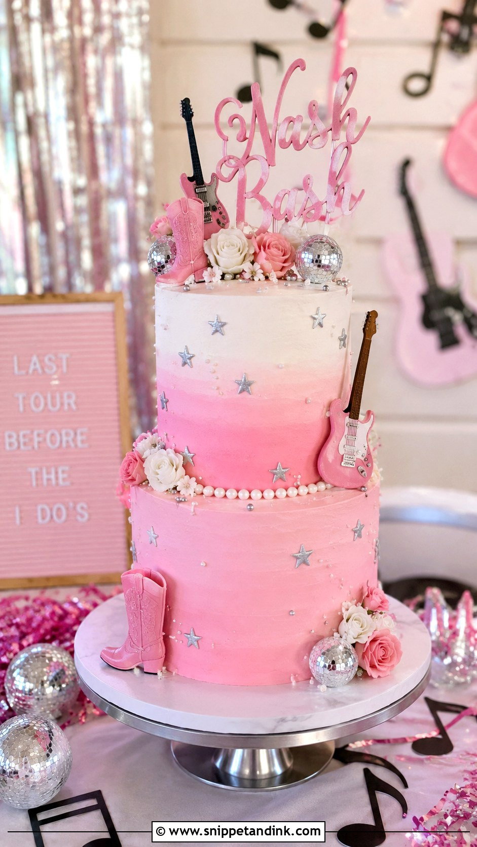 Nashville Bachelorette Cake - Snippet and Ink - 25 Disco Cowgirl Bachelorette Cake Ideas for Wedding