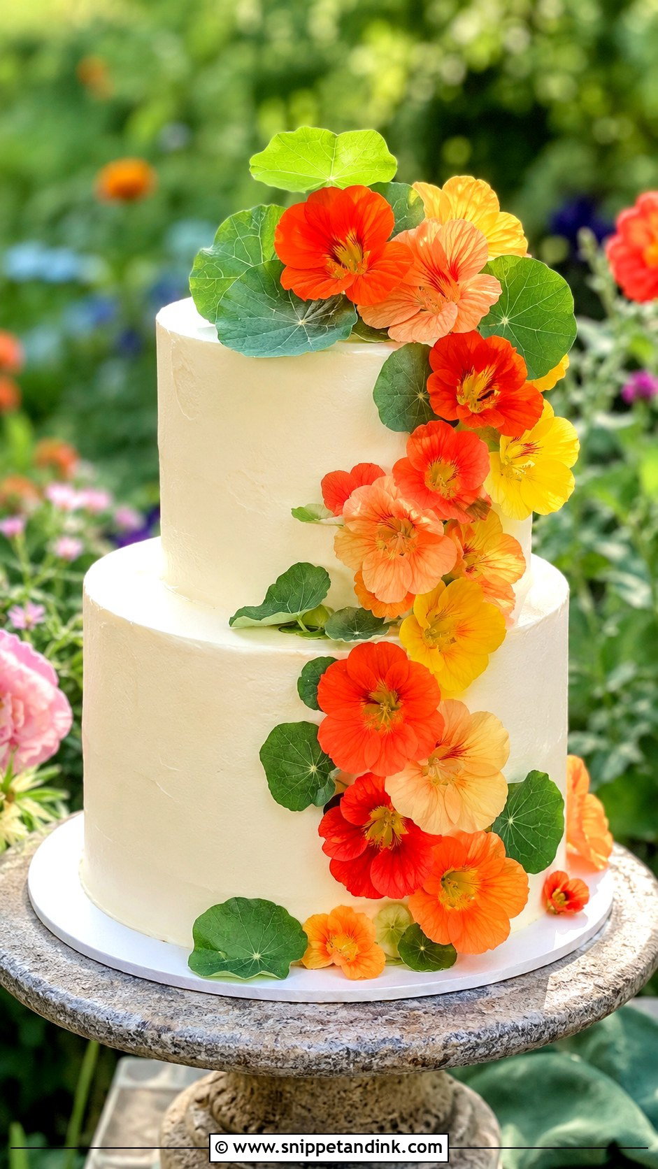 Nasturtium Wedding Cake - Snippet and Ink - 20 Edible Flowers on Cake Ideas for Wedding