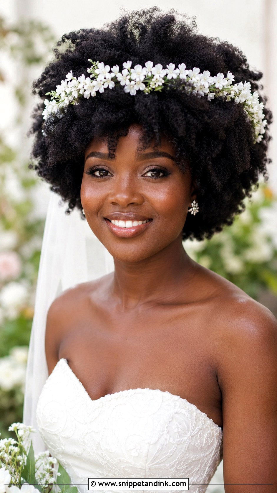 Natural Afro With Flower Crown - Snippet and Ink - 20 Bridal Natural Hairstyles