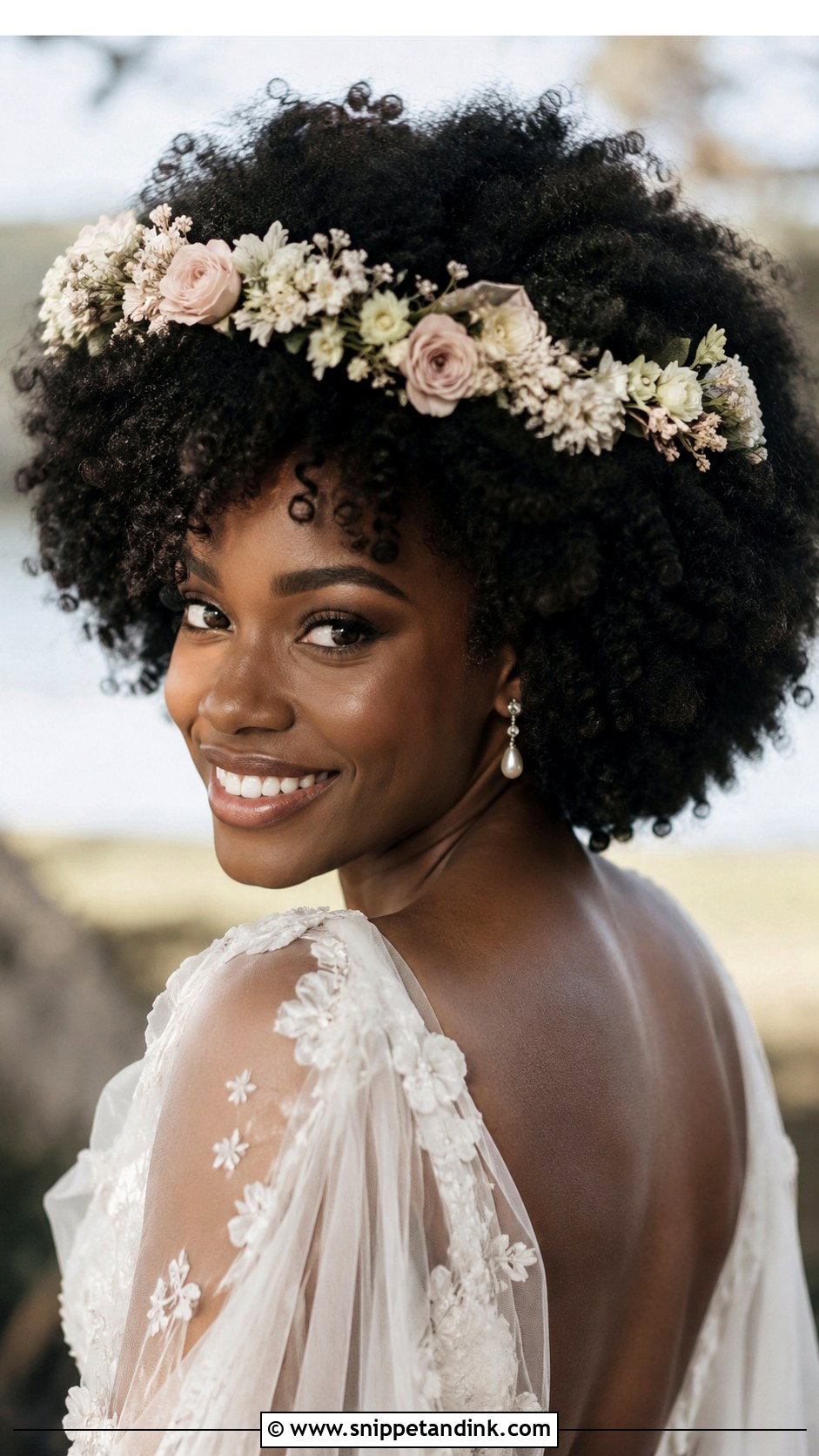 Natural Bridal Flower Crown - Snippet and Ink - 20 Bride Natural Hairstyles