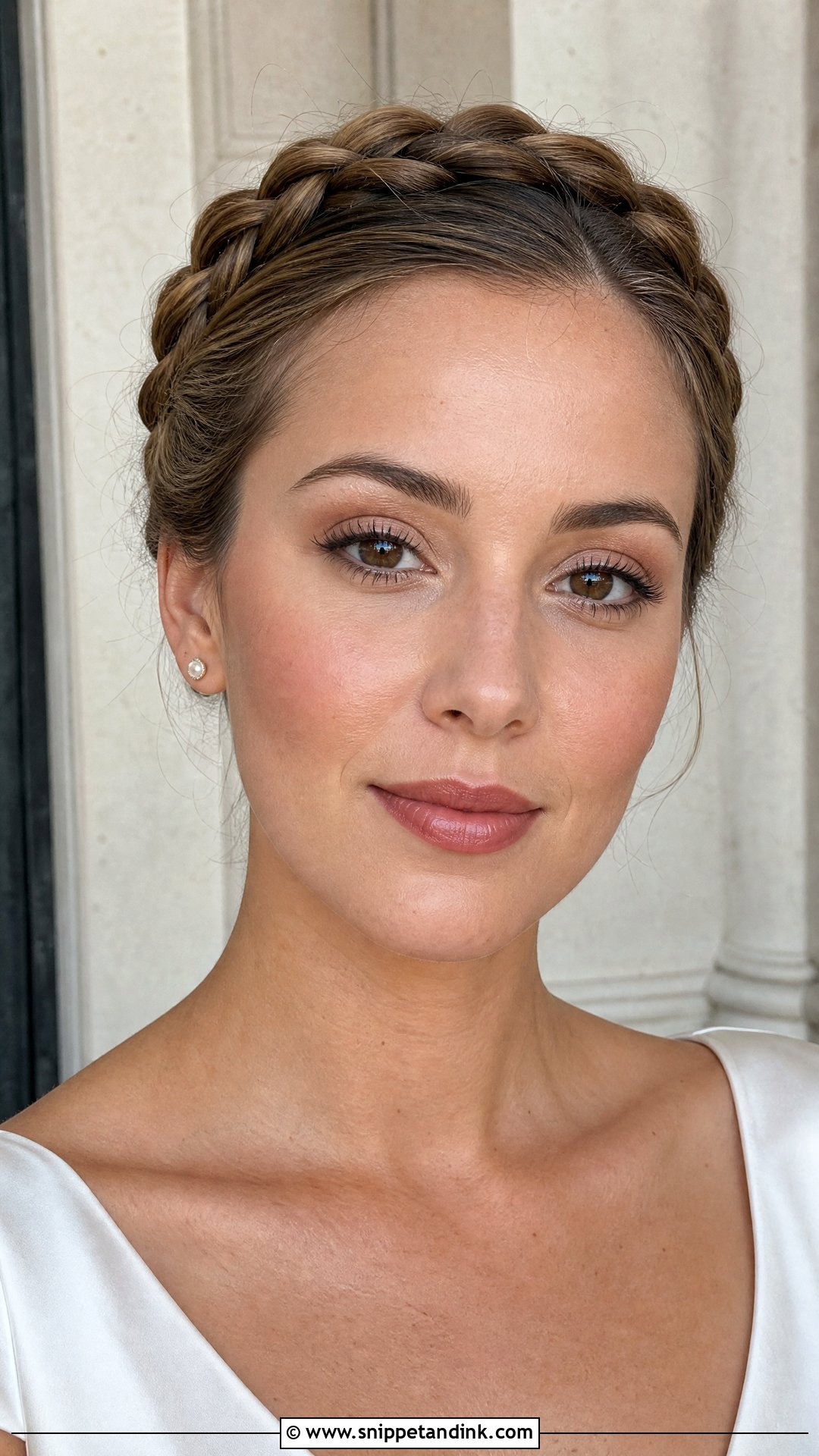 Natural Bridal Makeup With Crown Braid - Snippet and Ink - 20 Braid Makeup Wedding Ideas