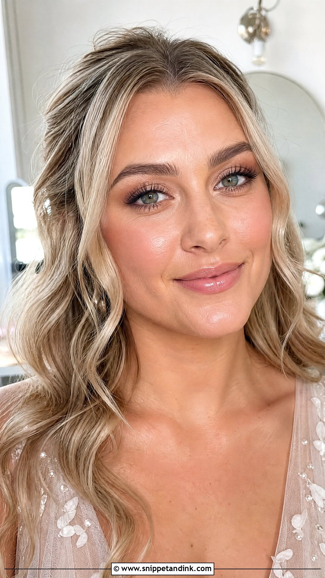 Natural Bridal Makeup With Glossy Lips - Snippet and Ink - 20 Natural Makeup for Wedding Bride Ideas