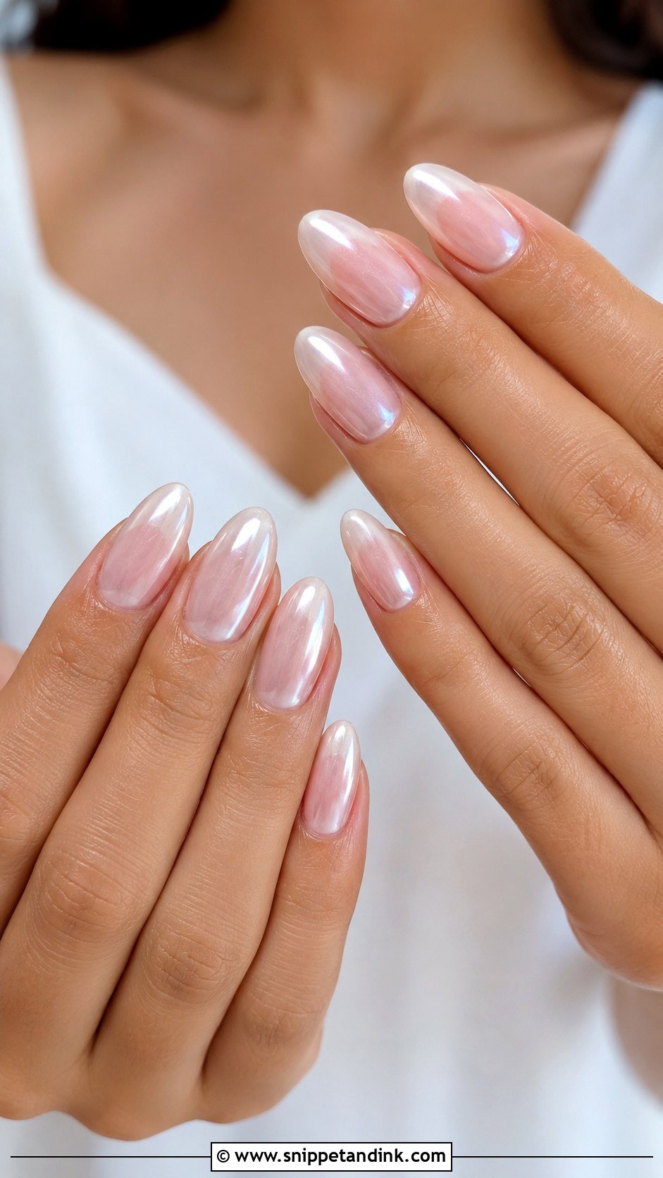 Natural Bridal Nails With Pearl Chrome Finish - Snippet and Ink - 20 Natural Bridal Nails