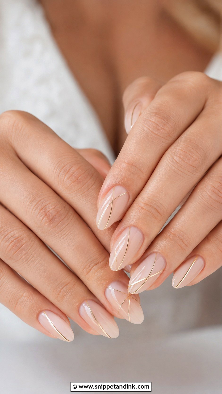 Natural Bridal Nails With Subtle Gold Lines - Snippet and Ink - 20 Natural Bridal Nails