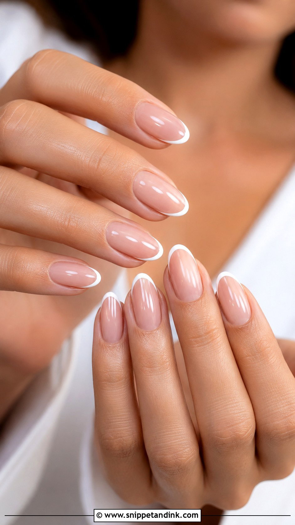 Natural Bridal Nails With White Outline French - Snippet and Ink - 20 Natural Bridal Nails