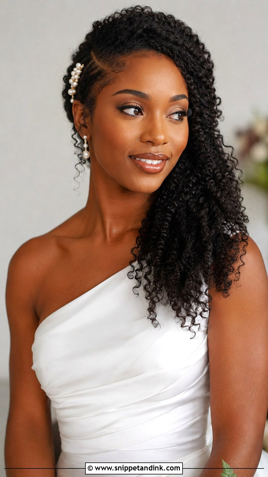 Natural Bridal Side Swept Curls - Snippet and Ink - 20 Bride Natural Hairstyles