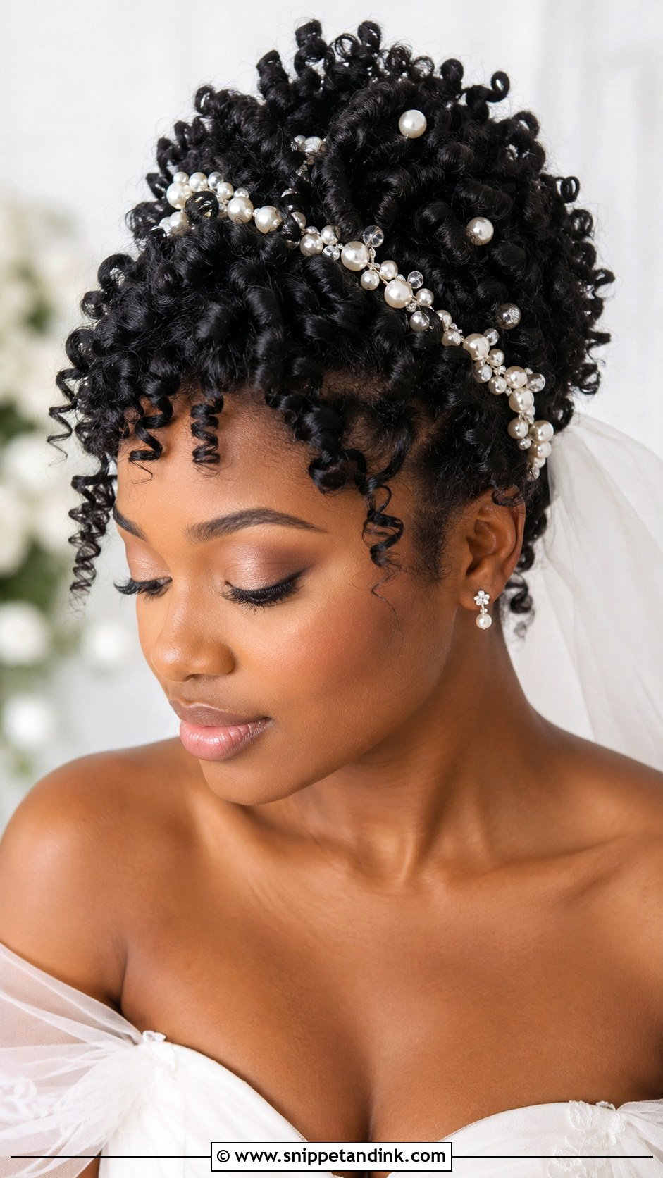 Natural Coils With Pearl Accessories - Snippet and Ink - 25 Bridal Hair Black Women Ideas