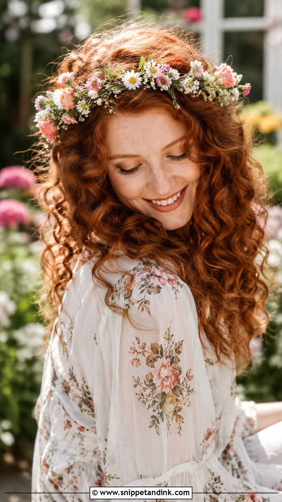 Natural Curls Down With Flower Crown - Snippet and Ink - 25 Natural Curls Wedding Hair