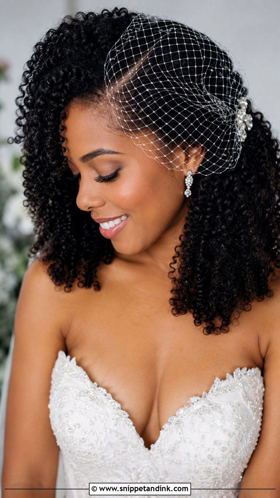 Natural Curls With Birdcage Veil - Snippet and Ink - 25 Natural Bridal Hairstyles Black Women