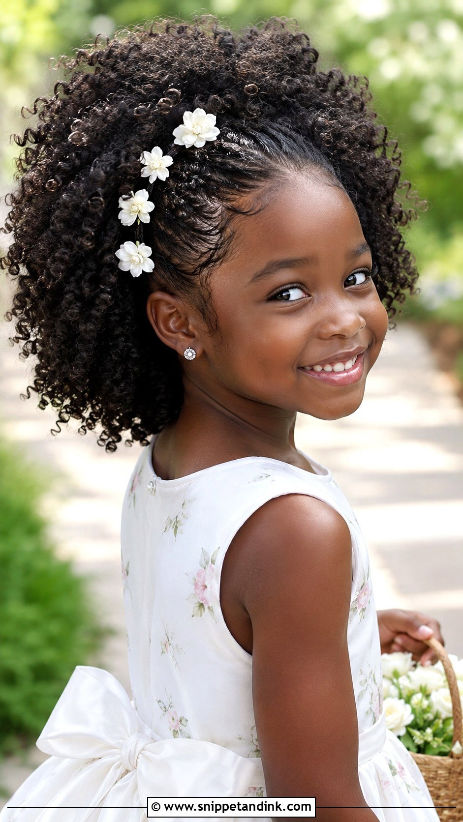 Natural Curls With Flower Clips - Snippet and Ink - 25 Flowergirls Hairstyle Ideas