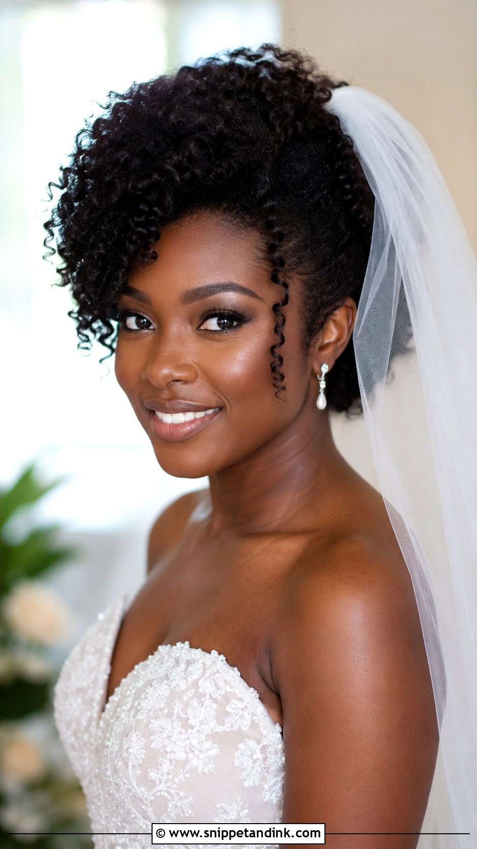Natural Curls With Soft Veil - Snippet and Ink - 25 Hair Down with Veil Ideas