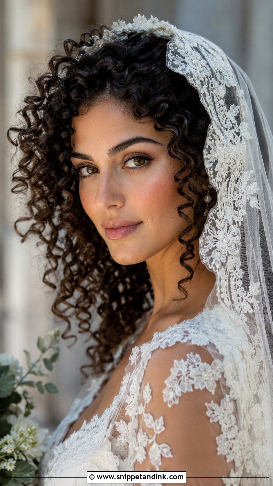 Natural Curls With a Mantilla Veil - Snippet and Ink - 25 Veil Hair Down Ideas
