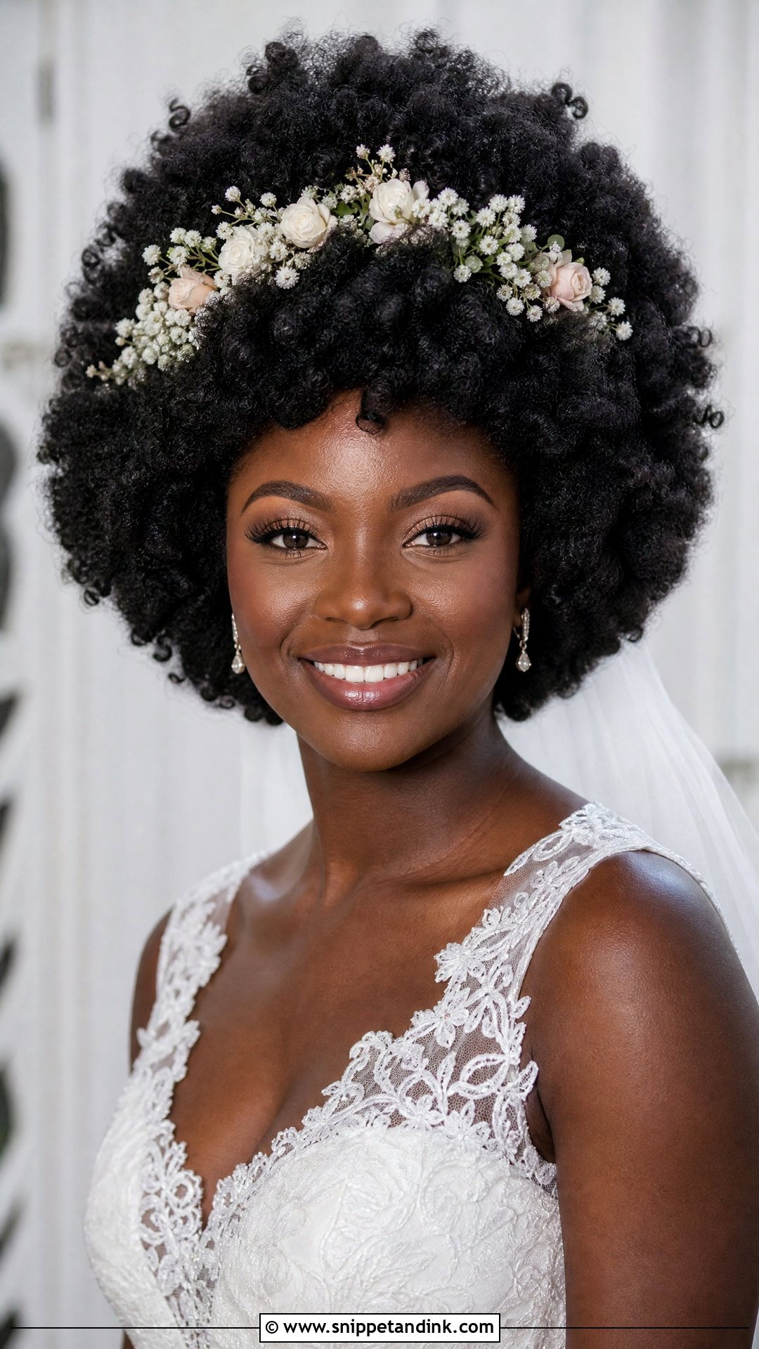 Natural Curly Afro Wedding Hairstyle - Snippet and Ink - 25 Black Hair Bride Hairstyles