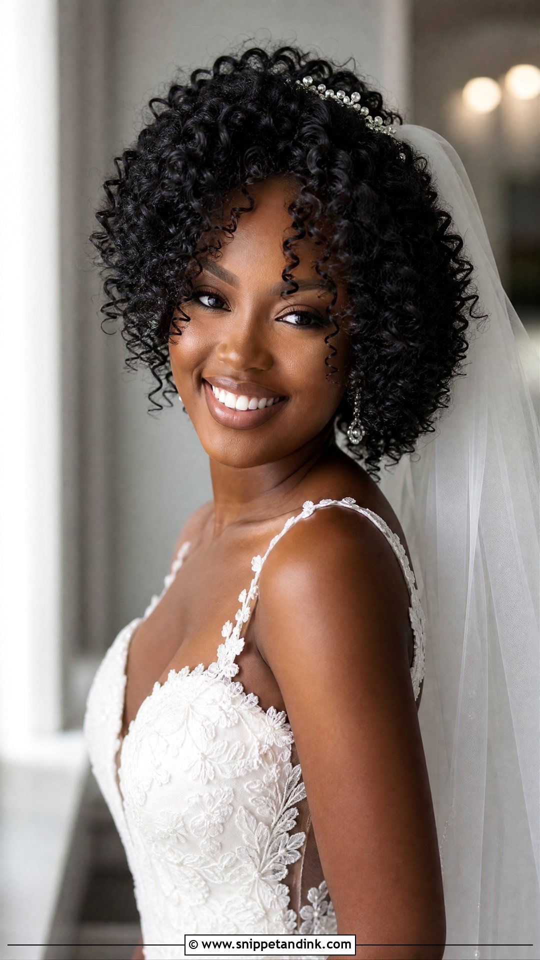 Natural Curly Bob With Veil - Snippet and Ink - 20 Bob Hairstyle Wedding Ideas