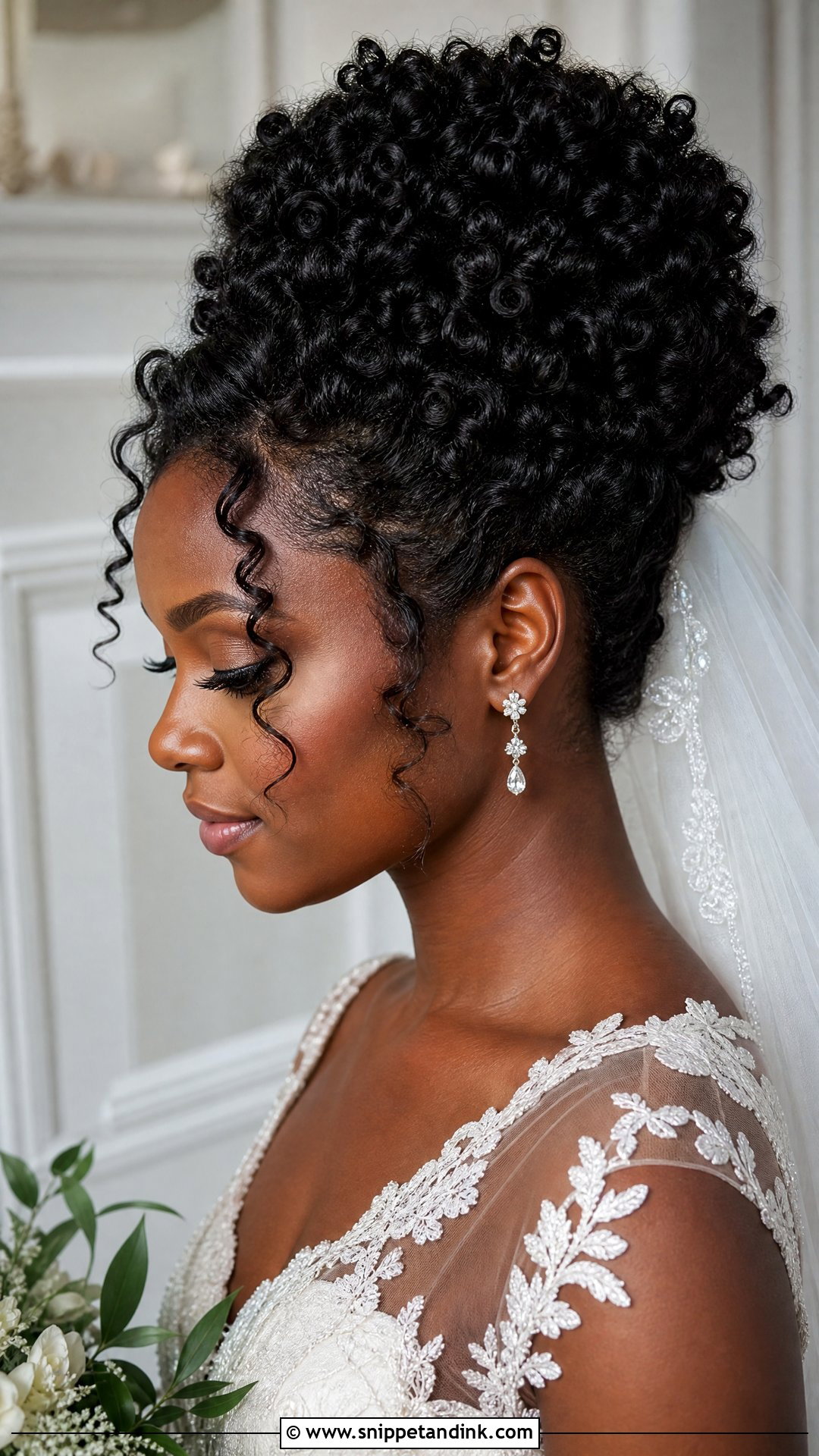 Natural Curly Bridal Bun - Snippet and Ink - 15 Curly Bridal Bun Ideas