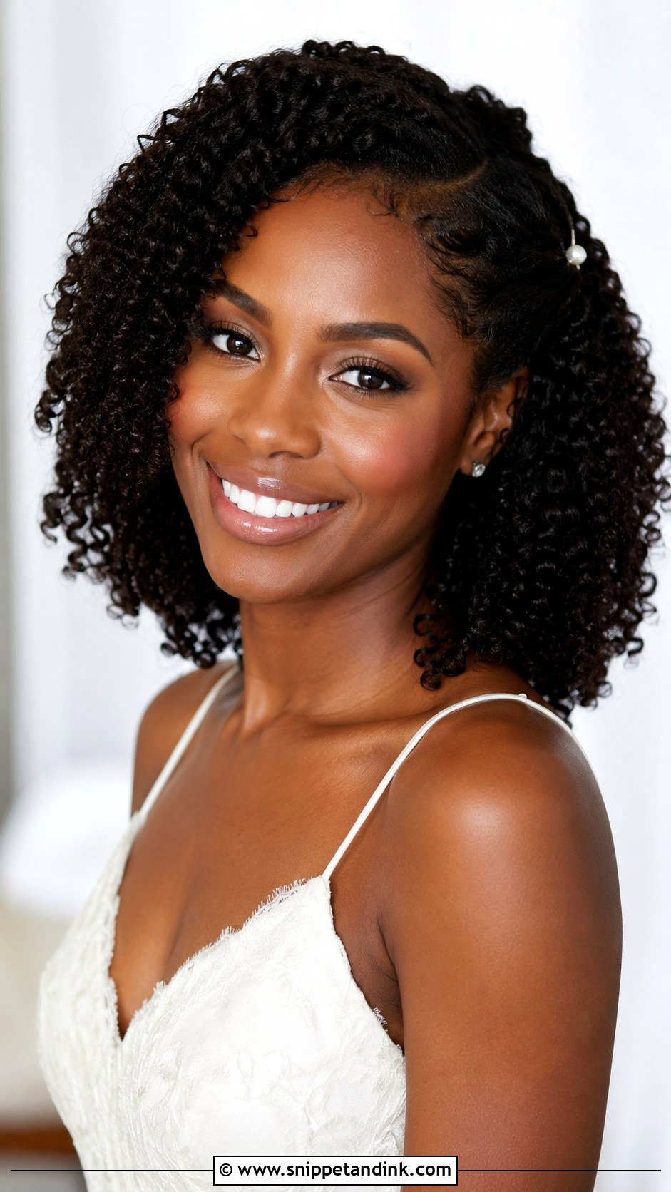 Natural Curly Bridal Hair - Snippet and Ink - 15 Minimalist Bridal Hair Ideas