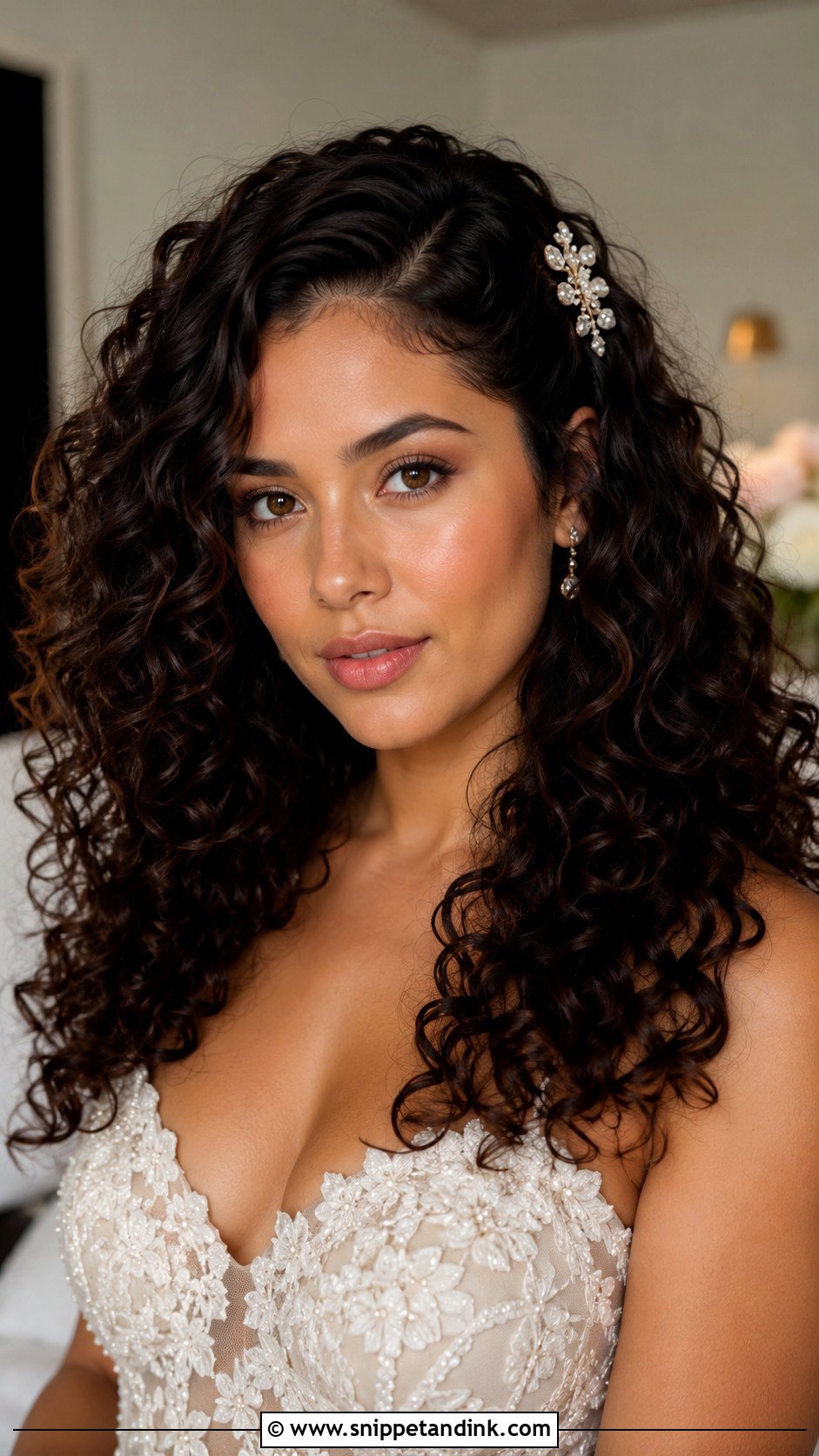 Natural Curly Bridal Hair Down - Snippet and Ink - 20 Bridal Hairstyles for Curly Hair
