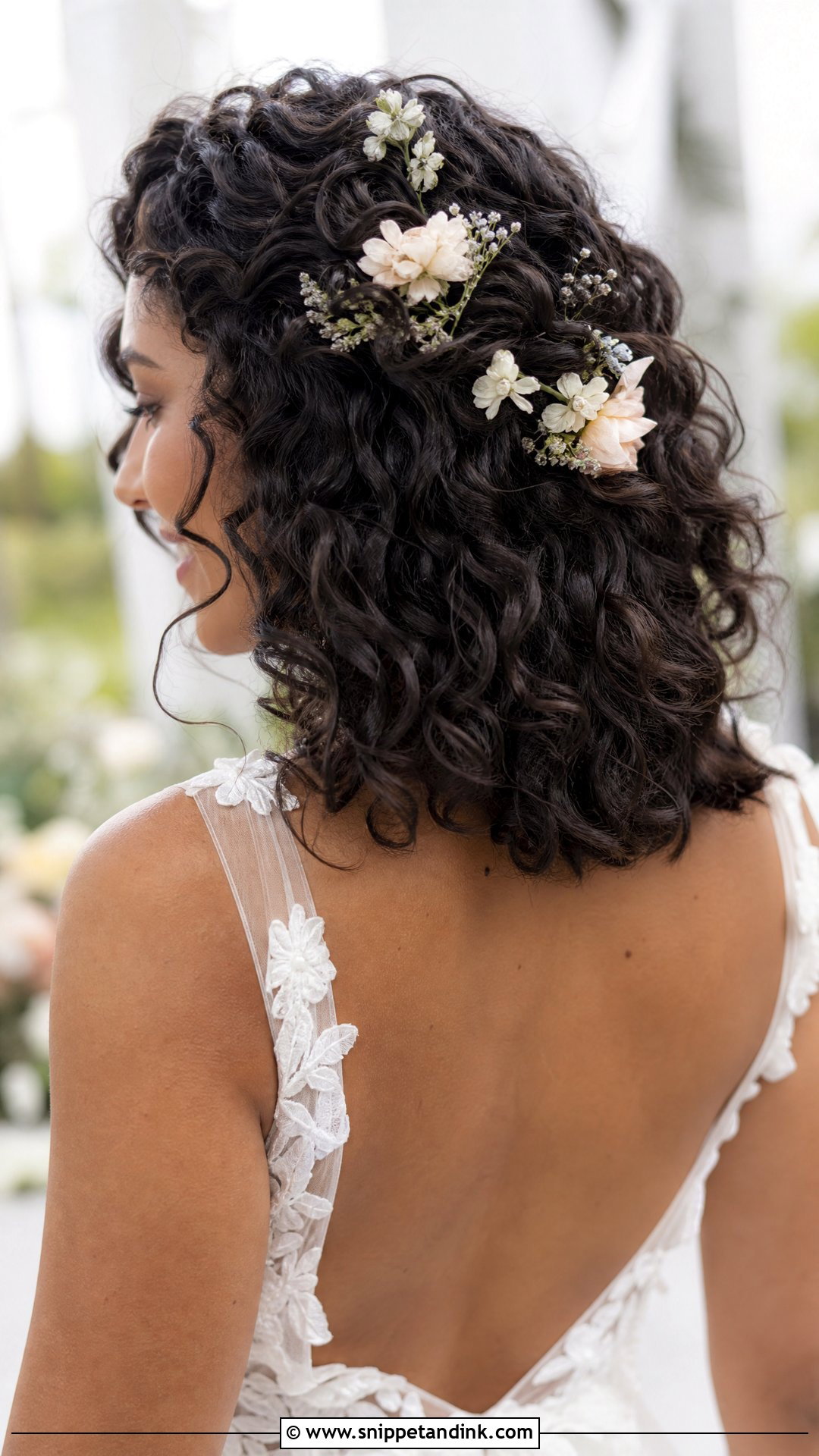 Natural Curly Bridal Hair With Flowers - Snippet and Ink - 20 Natural Curly Bridal Hair Ideas