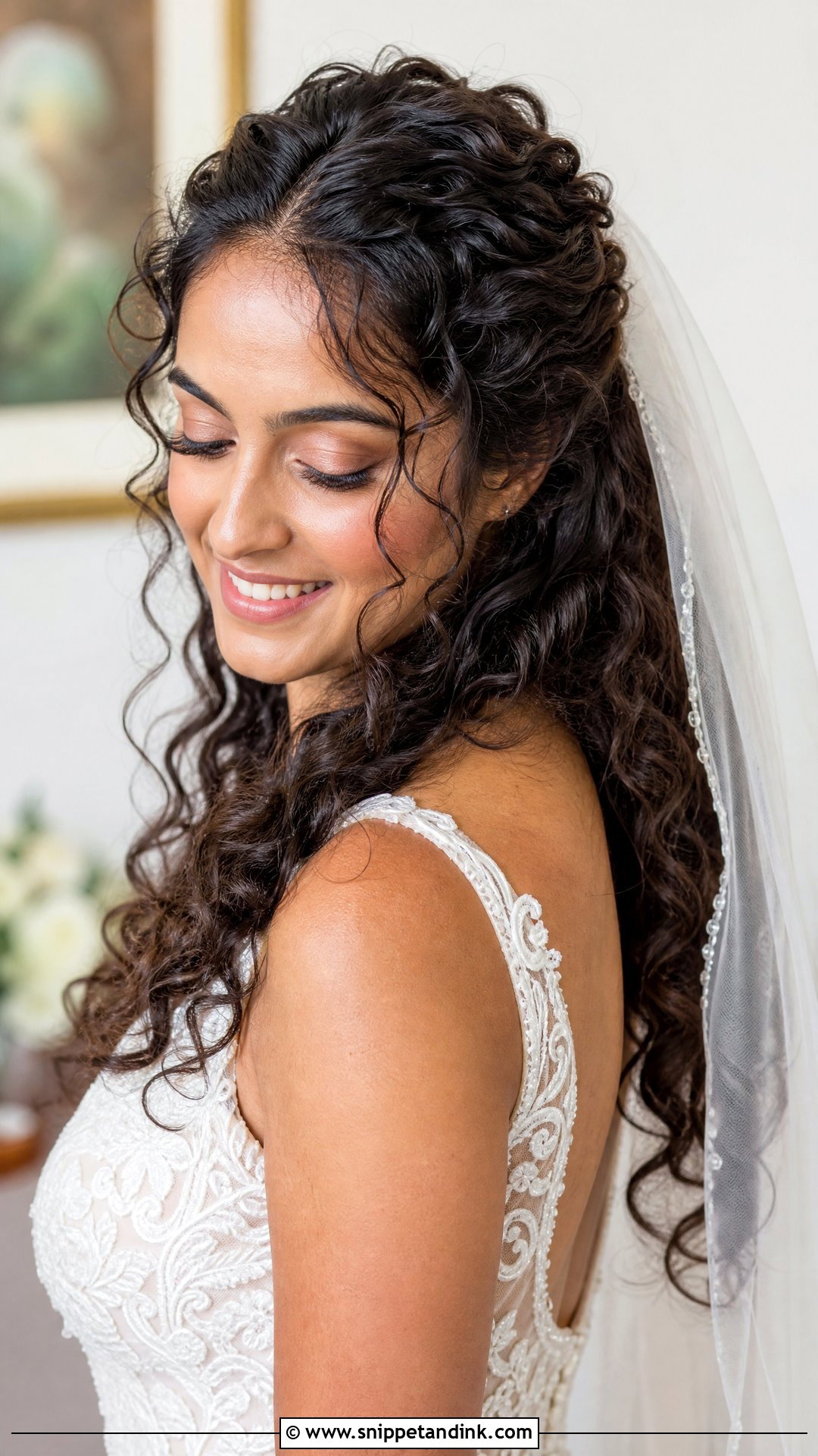 Natural Curly Bridal Hair With Veil - Snippet and Ink - 20 Natural Curly Bridal Hair Ideas