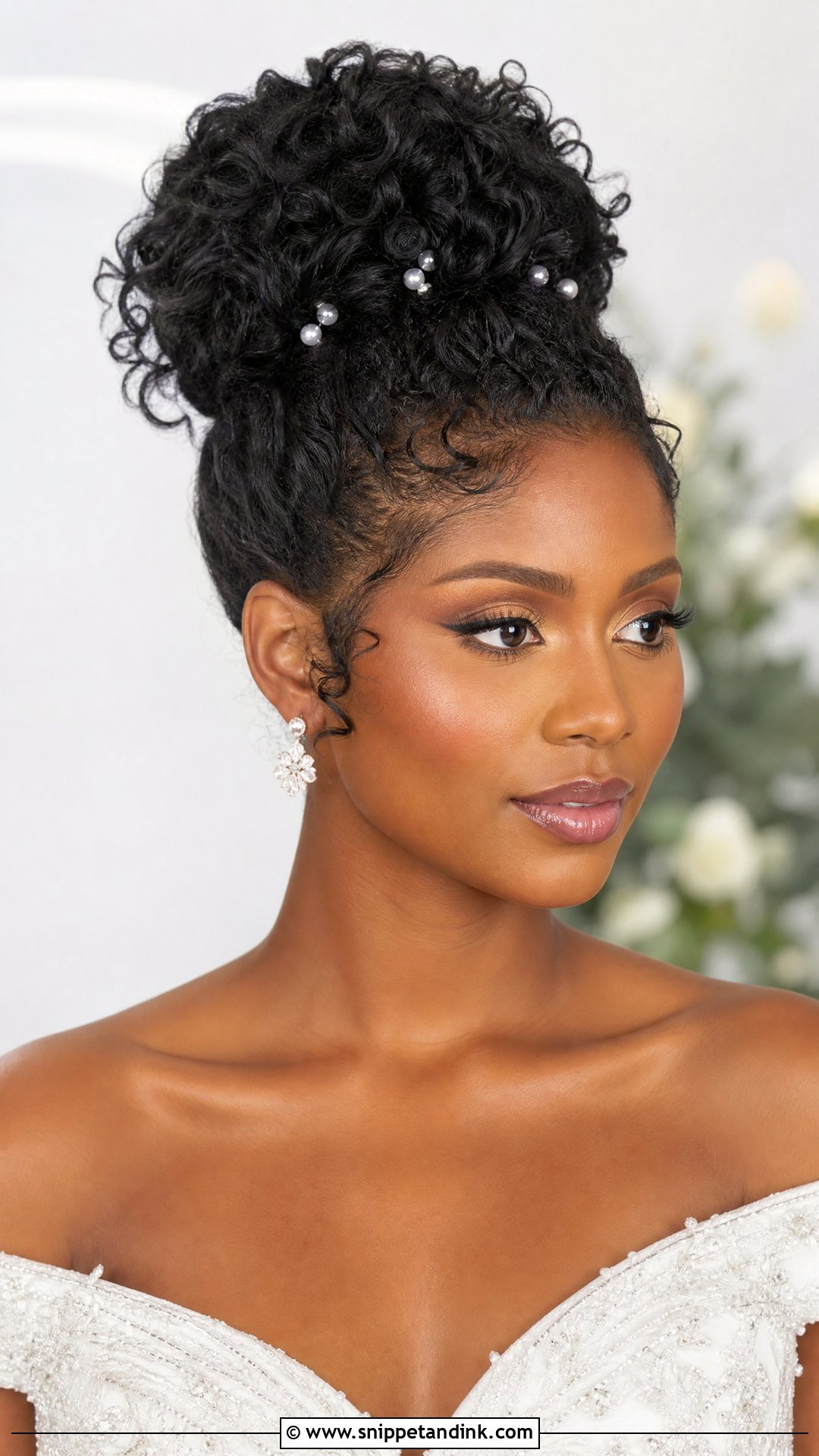 Natural Curly Bridal High Bun - Snippet and Ink - 20 Natural Curly Bridal Hair Ideas