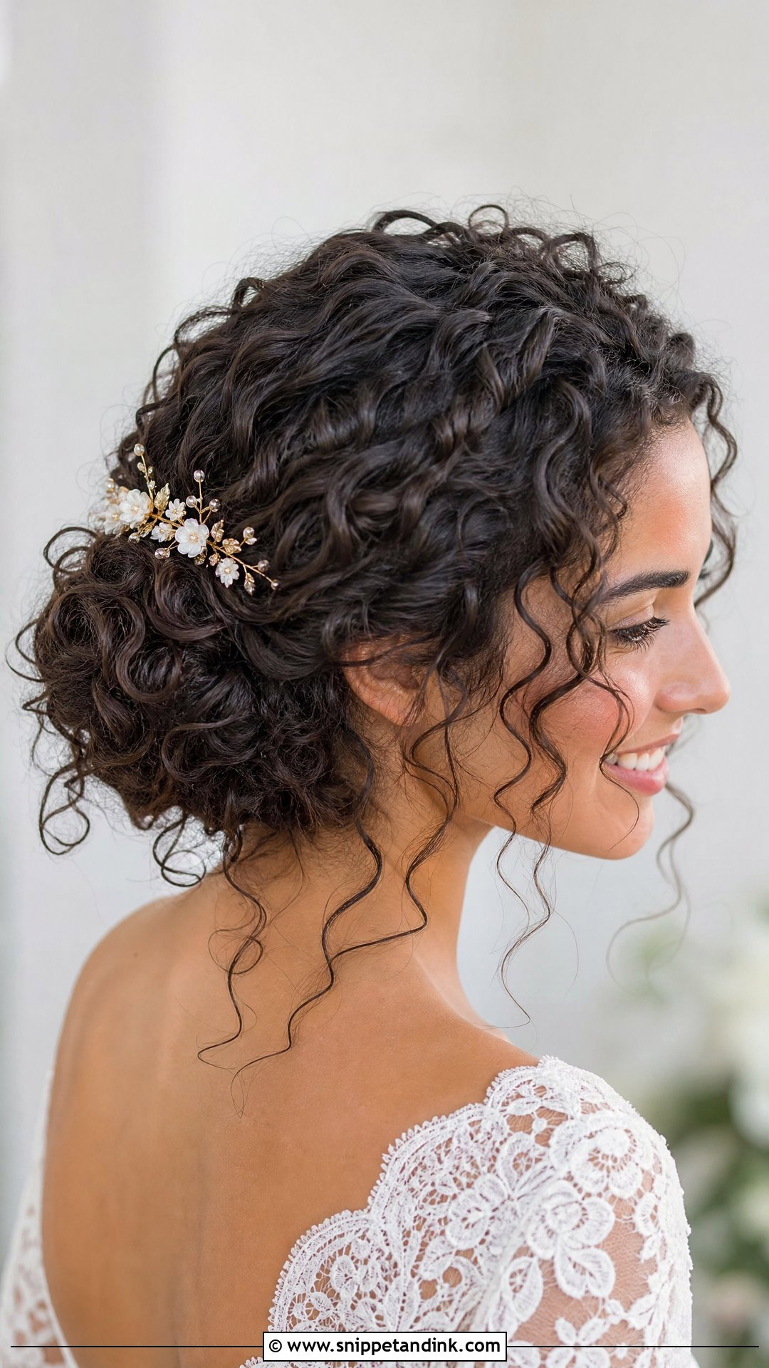 Natural Curly Bridal Low Bun - Snippet and Ink - 20 Natural Curly Bridal Hair Ideas