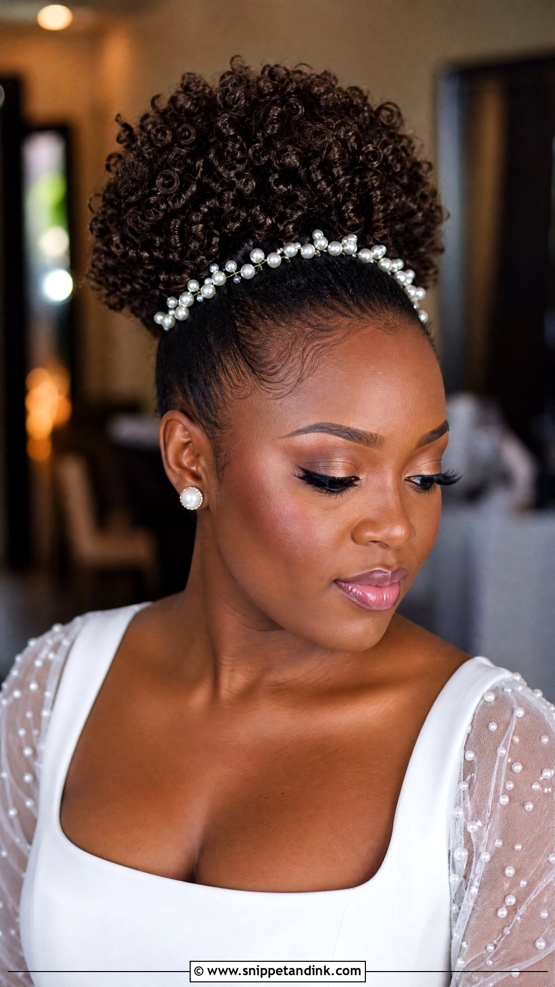Natural Curly Bridal Puff - Snippet and Ink - 20 Natural Curly Bridal Hair Ideas