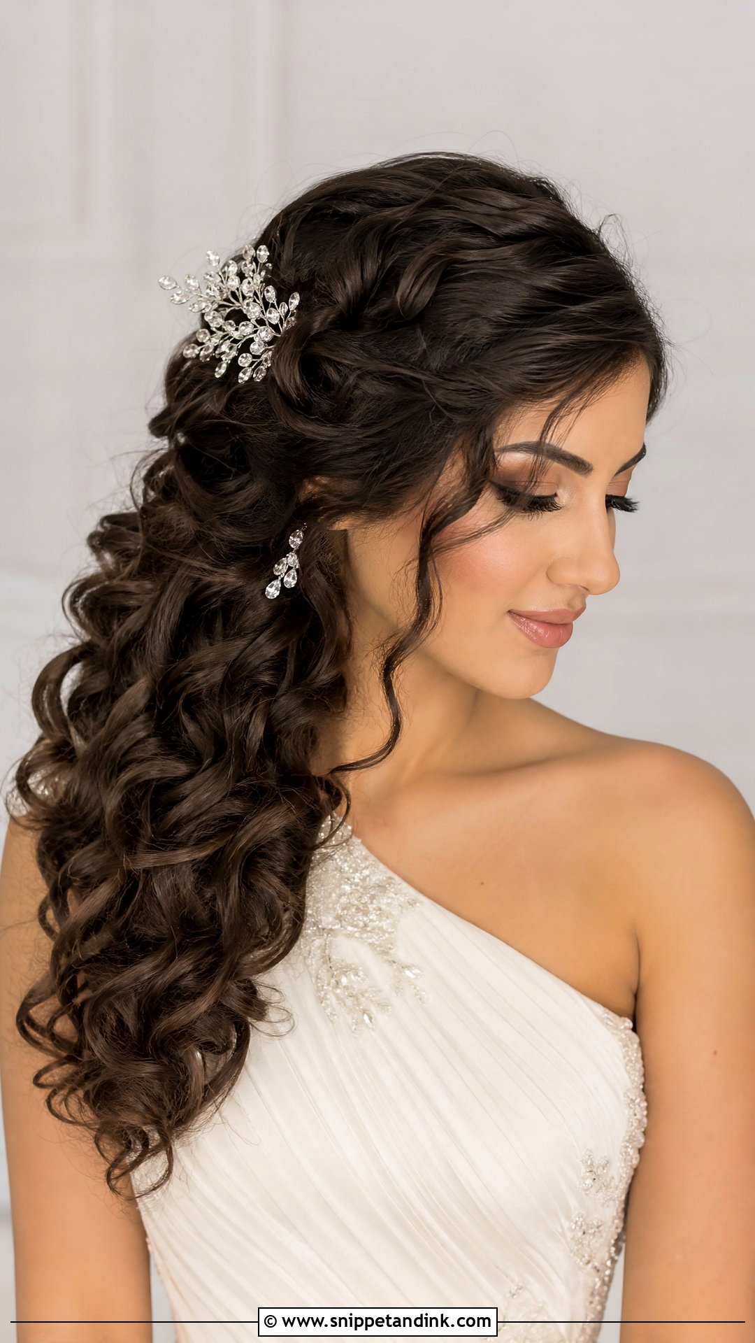Natural Curly Bridal Side Swept Hair - Snippet and Ink - 20 Natural Curly Bridal Hair Ideas