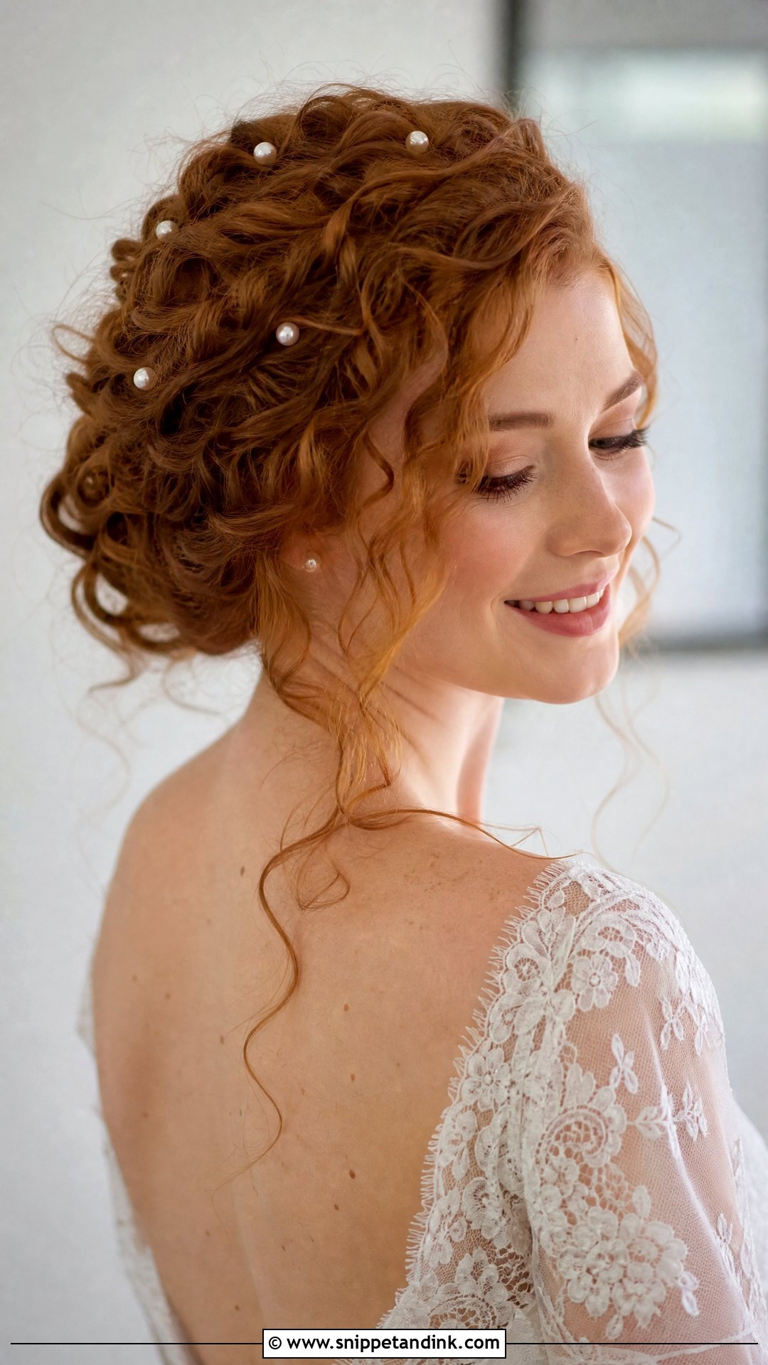 Natural Curly Bridal Updo With Pearls - Snippet and Ink - 20 Natural Curly Bridal Hair Ideas