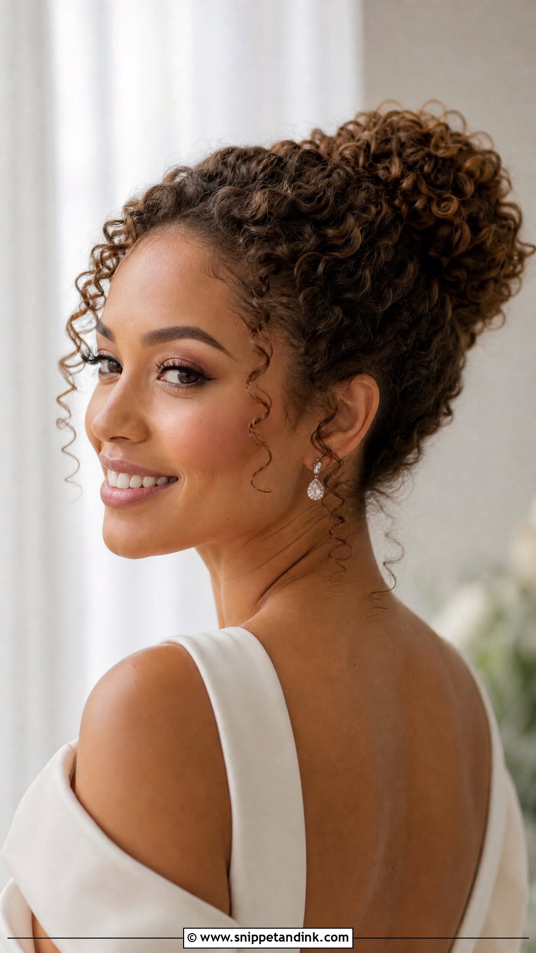Natural Curly Hair Wedding Bun - Snippet and Ink - 15 Curly Hair Bun Wedding Ideas