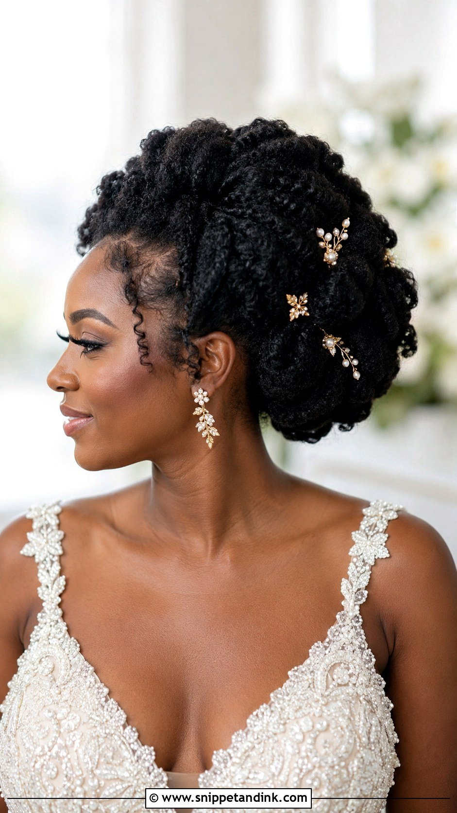 Natural Curly Hair Wedding Updo for Black Brides - Snippet and Ink - 30 Curly Wedding Hairstyles