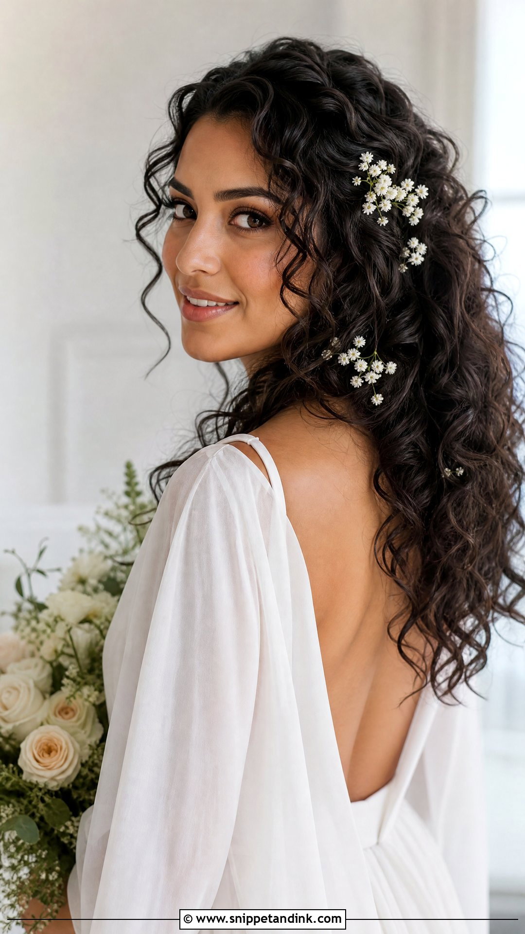 Natural Curly Hair Wedding With Flowers - Snippet and Ink - 20 Natural Curly Hair Wedding Hairstyles