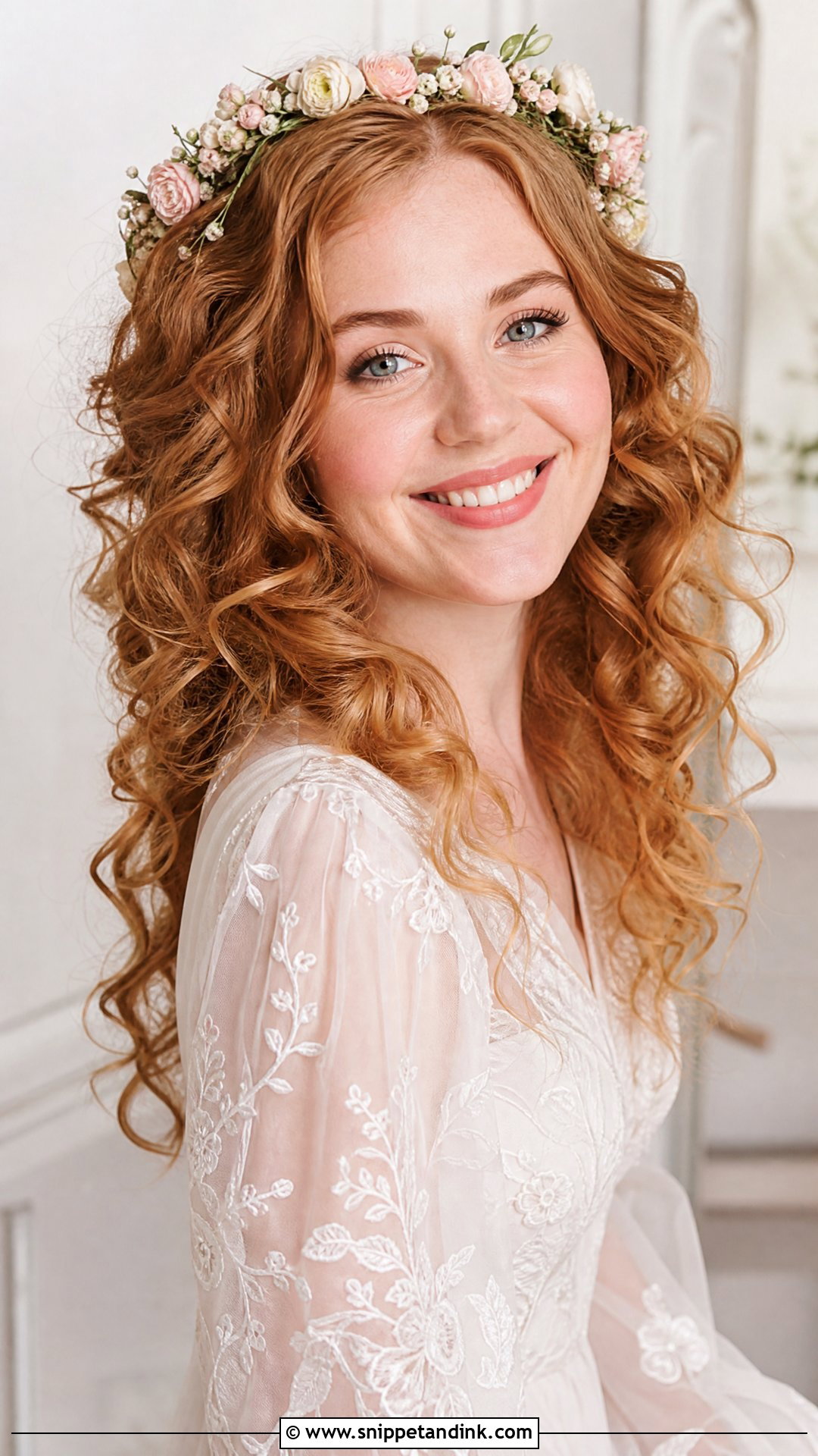 Natural Curly Hair With Flower Crown - Snippet and Ink - 15 Bridal Hair Natural Curls