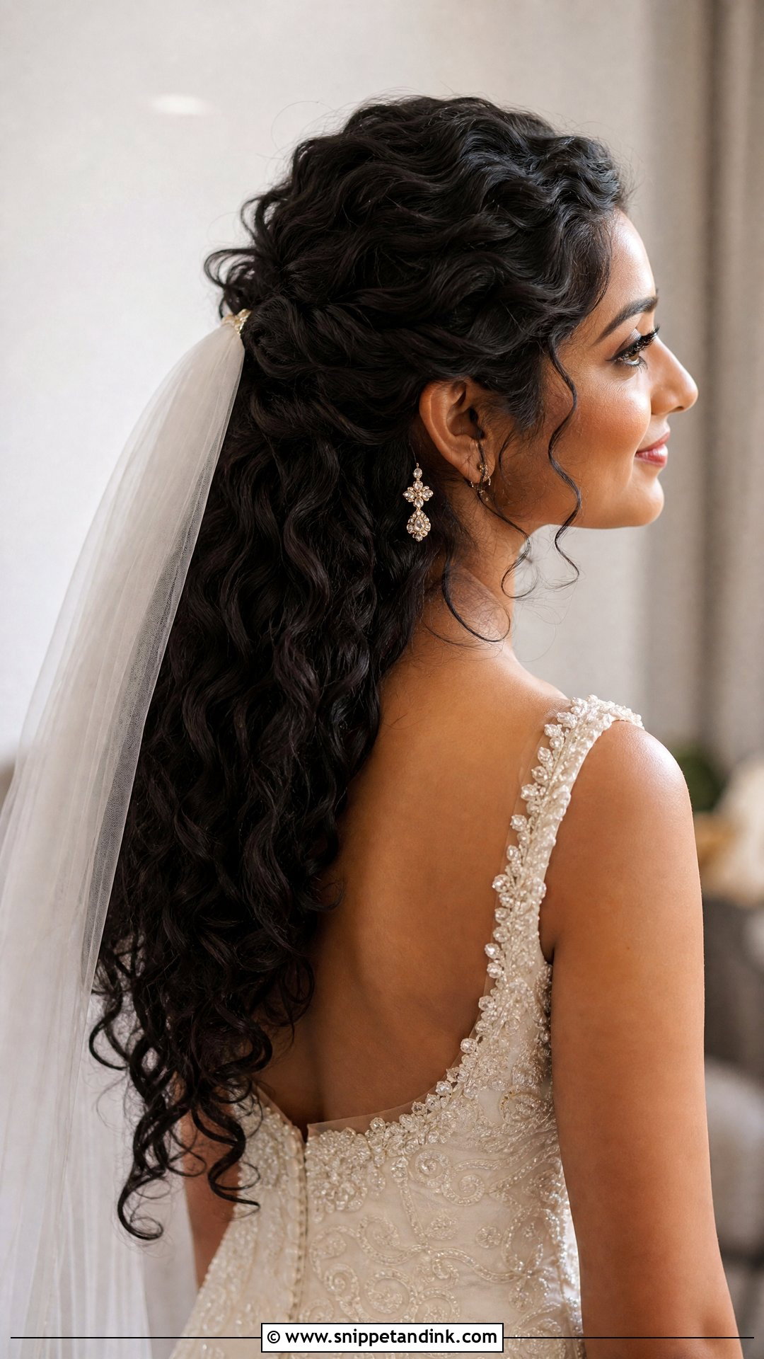 Natural Curly Hair With Veil - Snippet and Ink - 15 Bridal Hair Natural Curls
