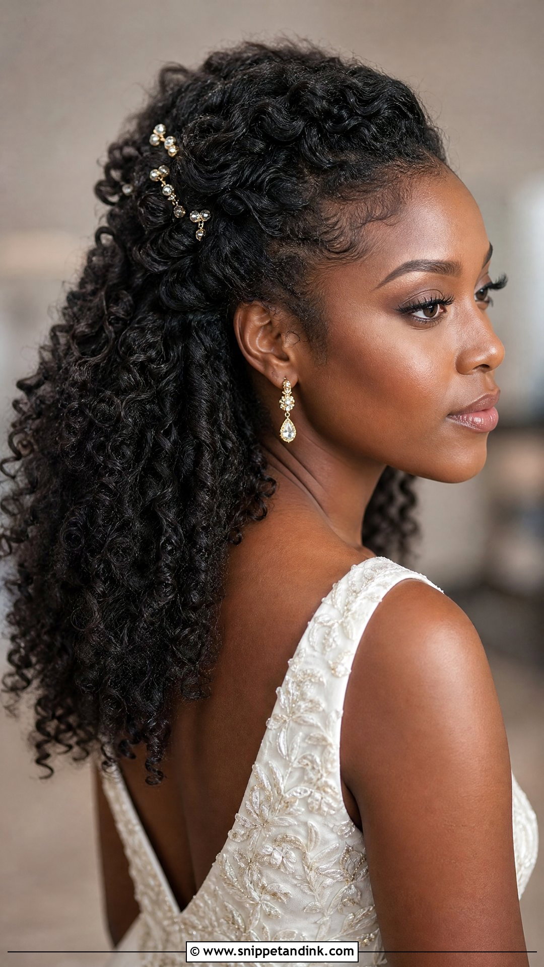 Natural Curly Half Up Wedding Hair - Snippet and Ink - 15 Curly Half-Up Wedding Hair Ideas