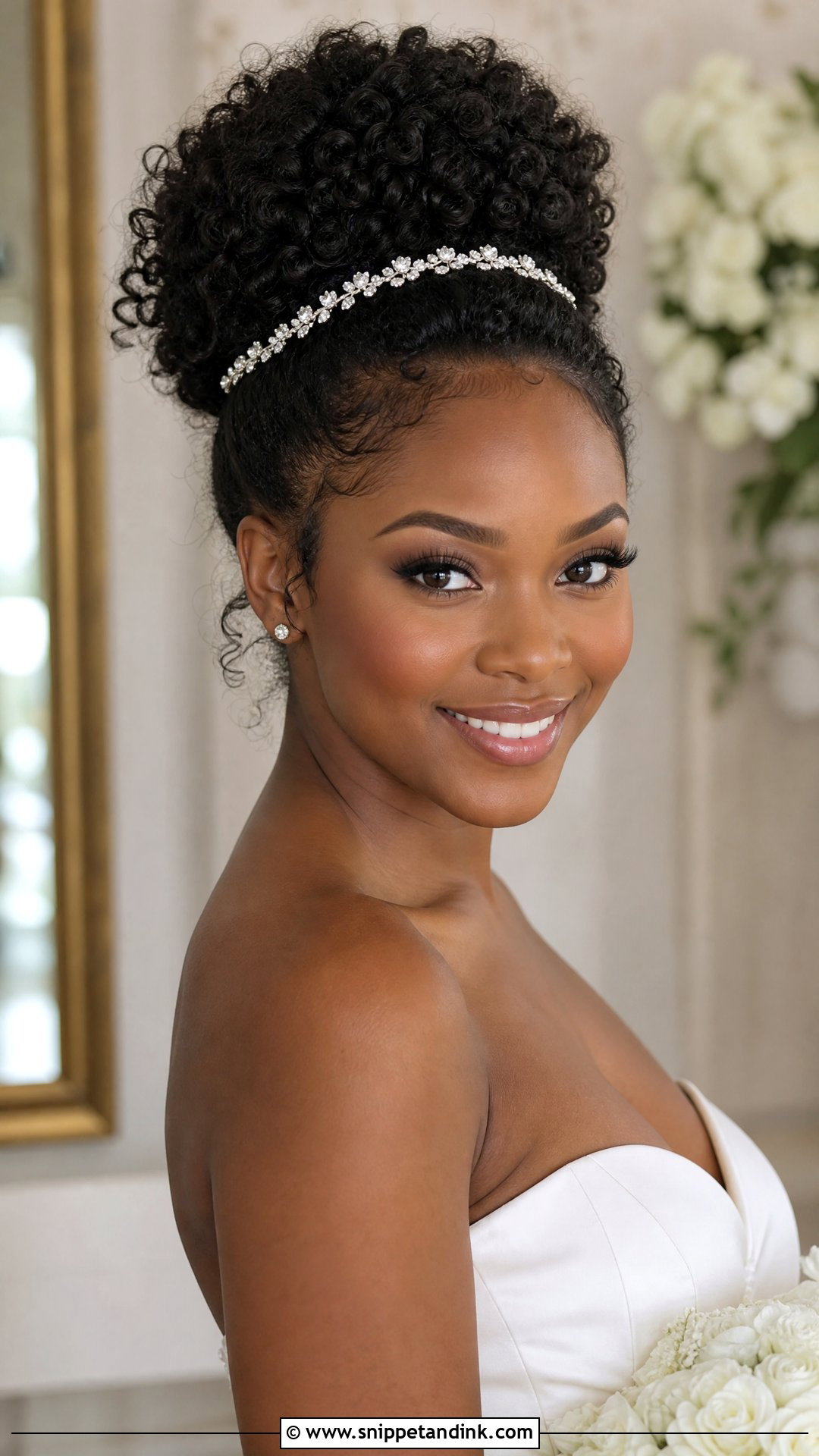 Natural Curly High Bun - Snippet and Ink - 15 Bridal Hair Natural Curls
