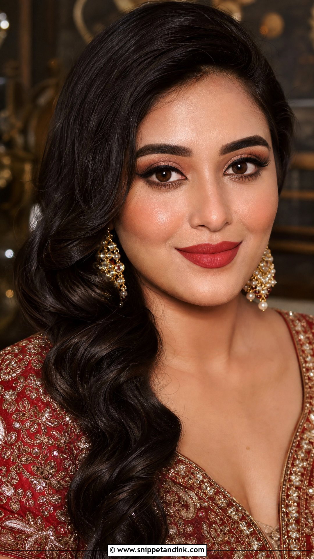 Natural Desi Bridal Makeup With Red Lip - Snippet and Ink - 20 Natural Desi Bridal Makeup Ideas