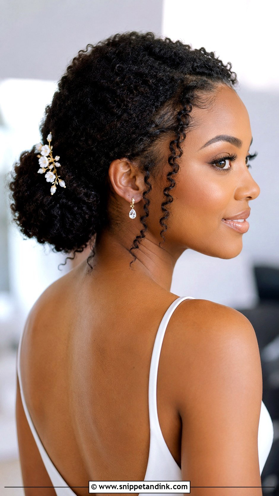 Natural Hair Bride Low Bun - Snippet and Ink - 25 Natural Hair Brides Ideas