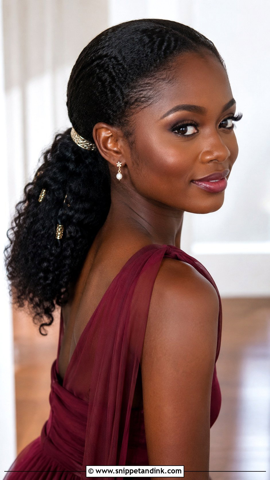 Natural Hair Bridesmaid Low Ponytail - Snippet and Ink - 20 Bridesmaid Low Ponytail Ideas