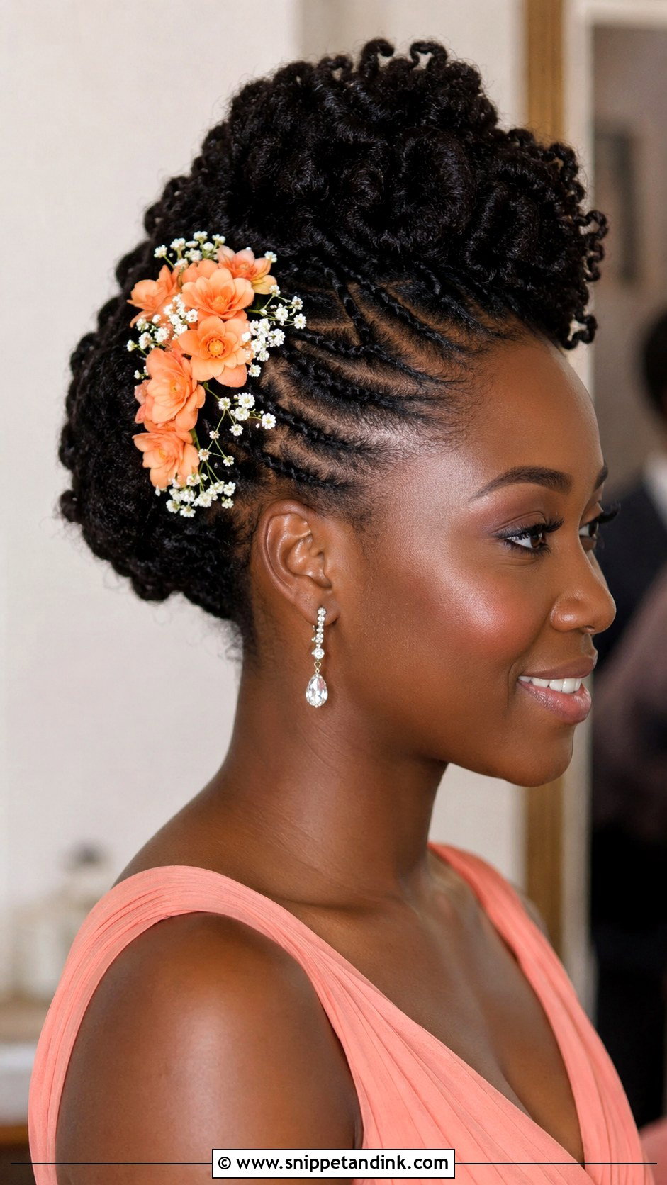 Natural Hair Bridesmaid Updo With Flowers - Snippet and Ink - 20 Bridesmaid Hairstyles with Flowers