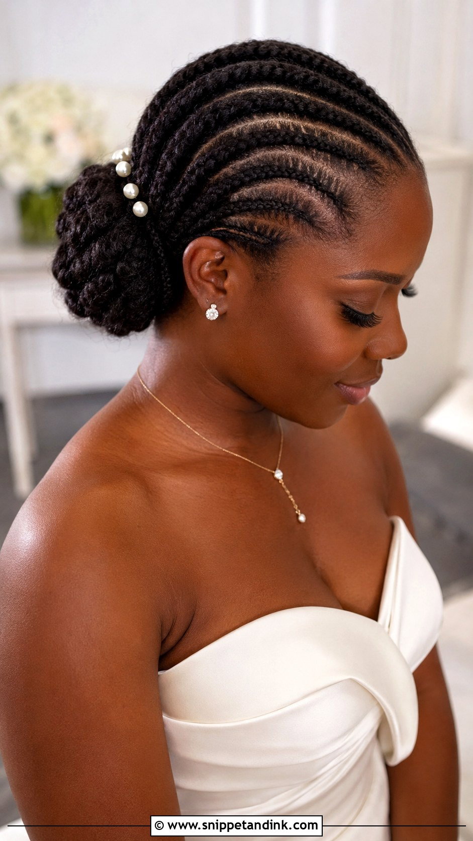 Natural Hair Cornrow Bun - Snippet and Ink - 15 Wedding Hairstyles for Natural Hair Black Bride Bridal Style