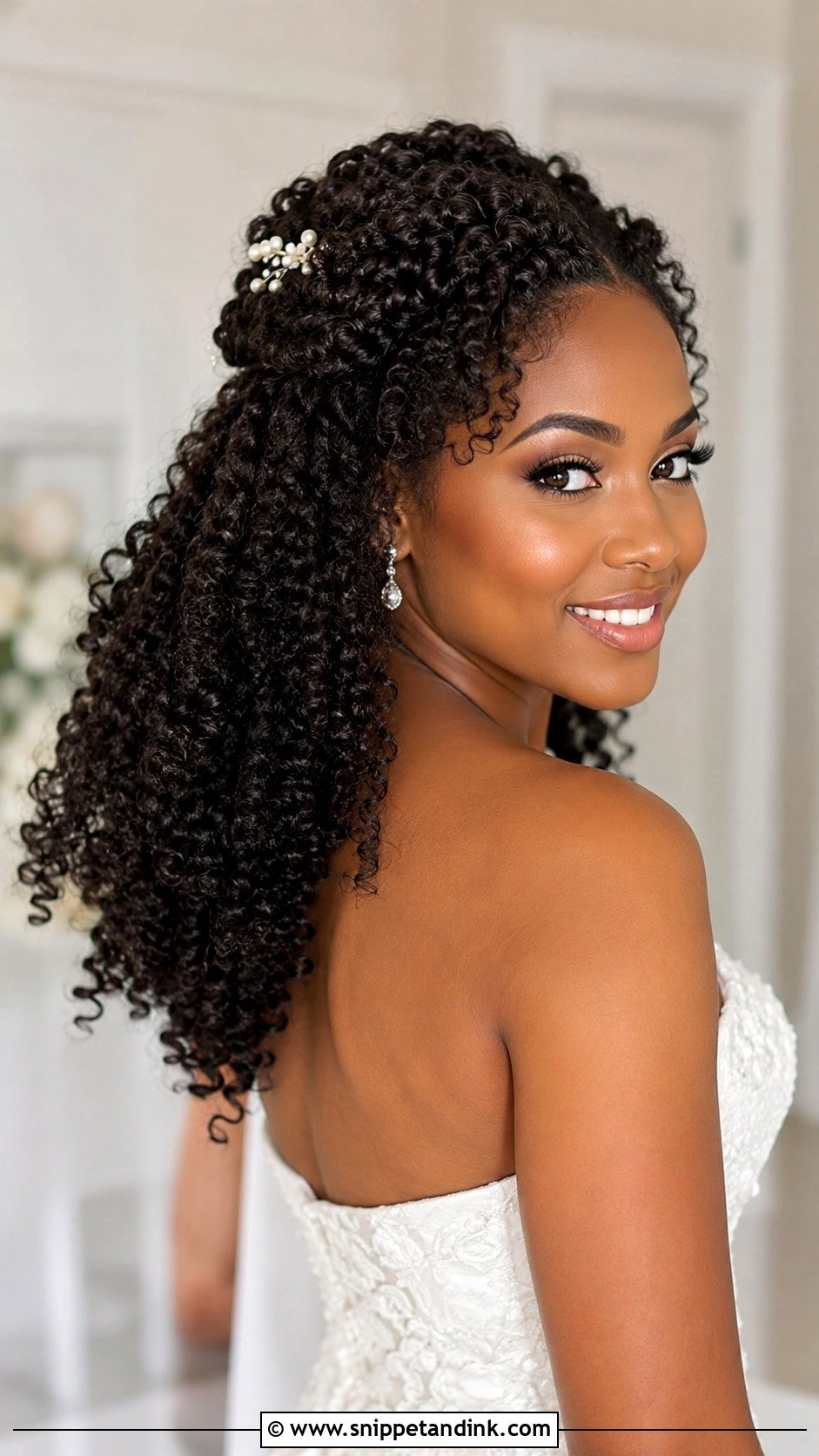 Natural Hair Half Up Half Down Wedding Hairstyle - Snippet and Ink - 15 Natural Black Women Wedding Hairstyles