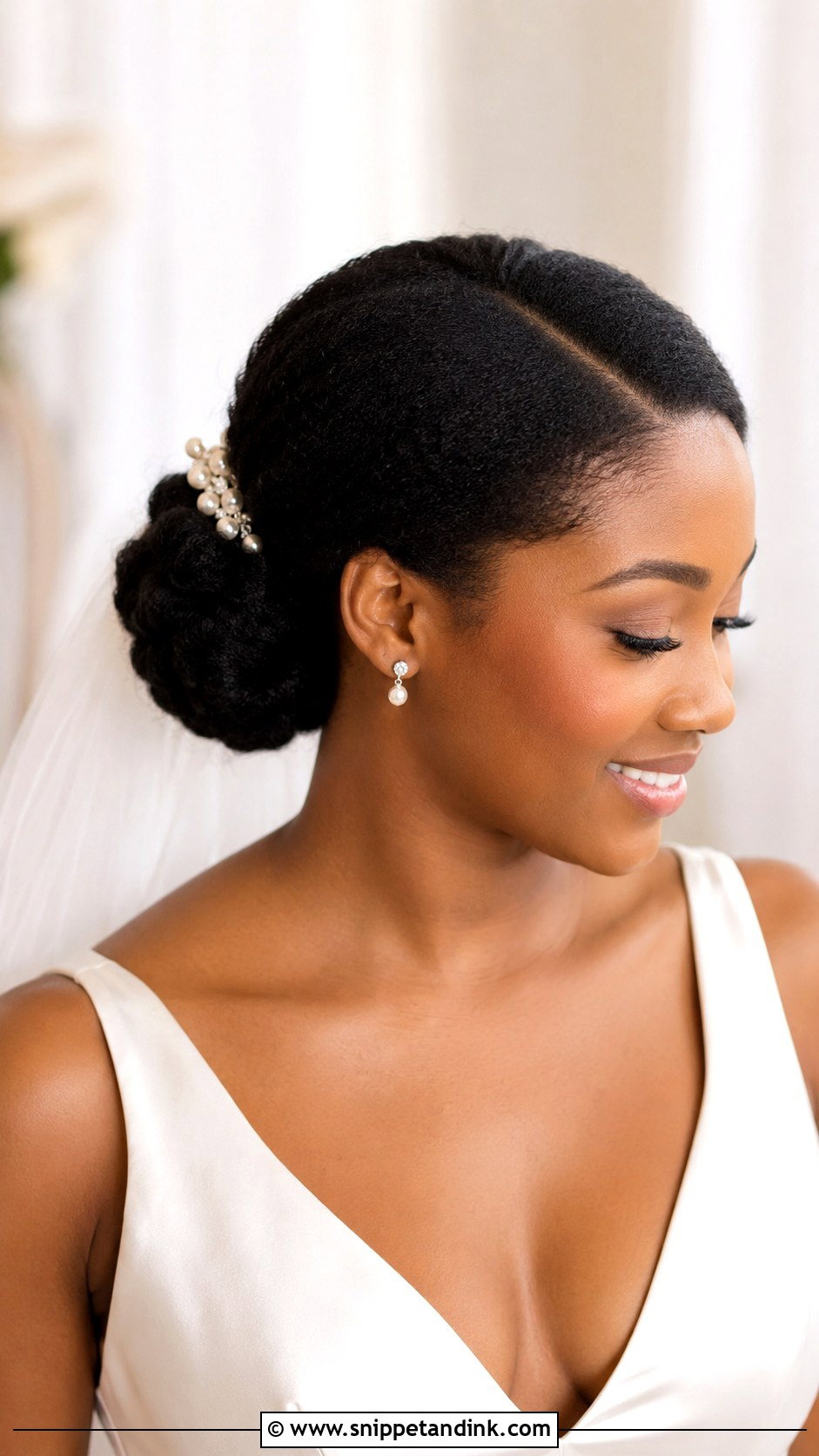 Natural Hair Low Bun Wedding Hairstyle - Snippet and Ink - 15 Natural Hairstyles for Wedding Bride