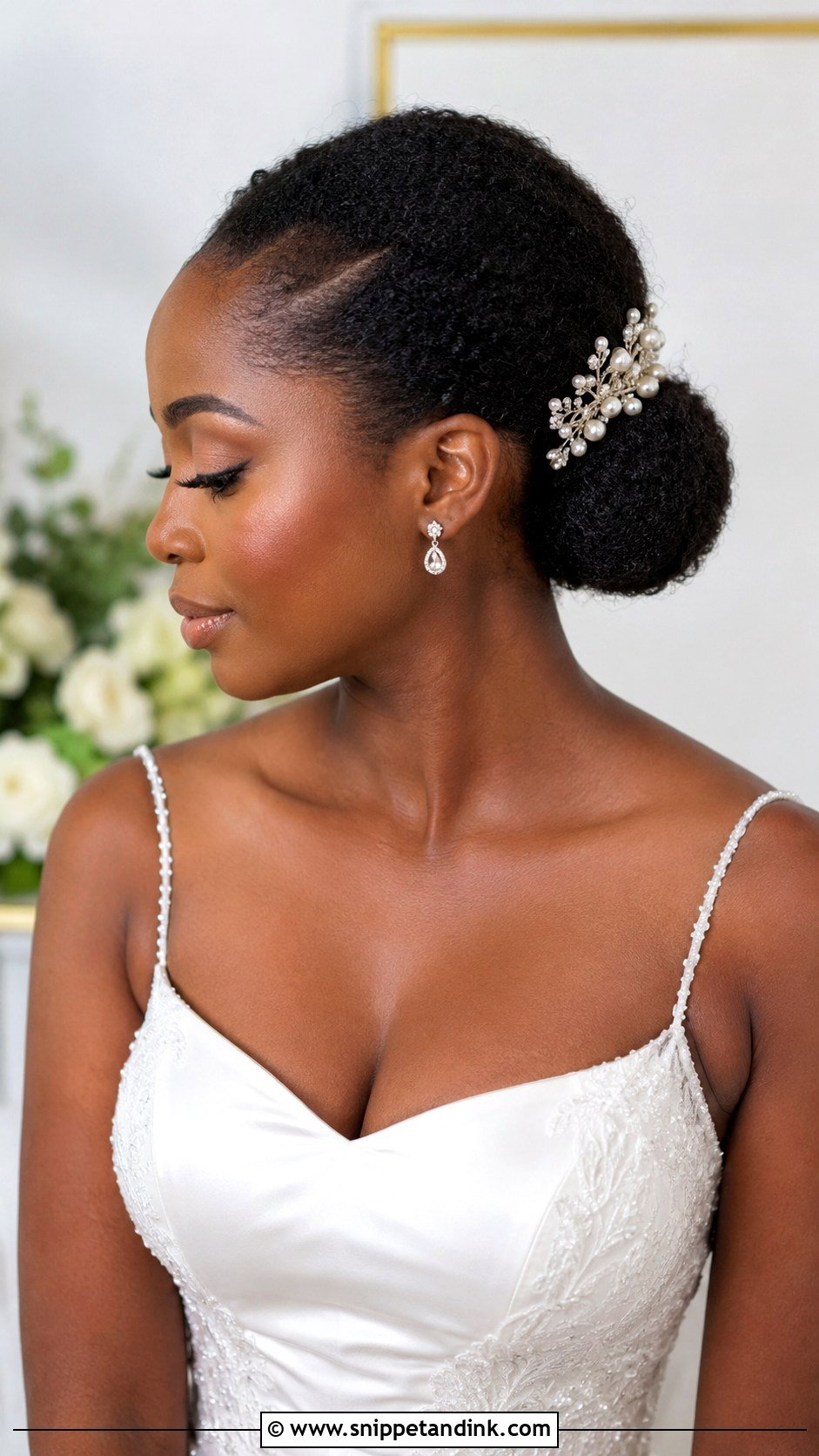 Natural Hair Low Bun Wedding Hairstyle - Snippet and Ink - 15 Natural Black Women Wedding Hairstyles