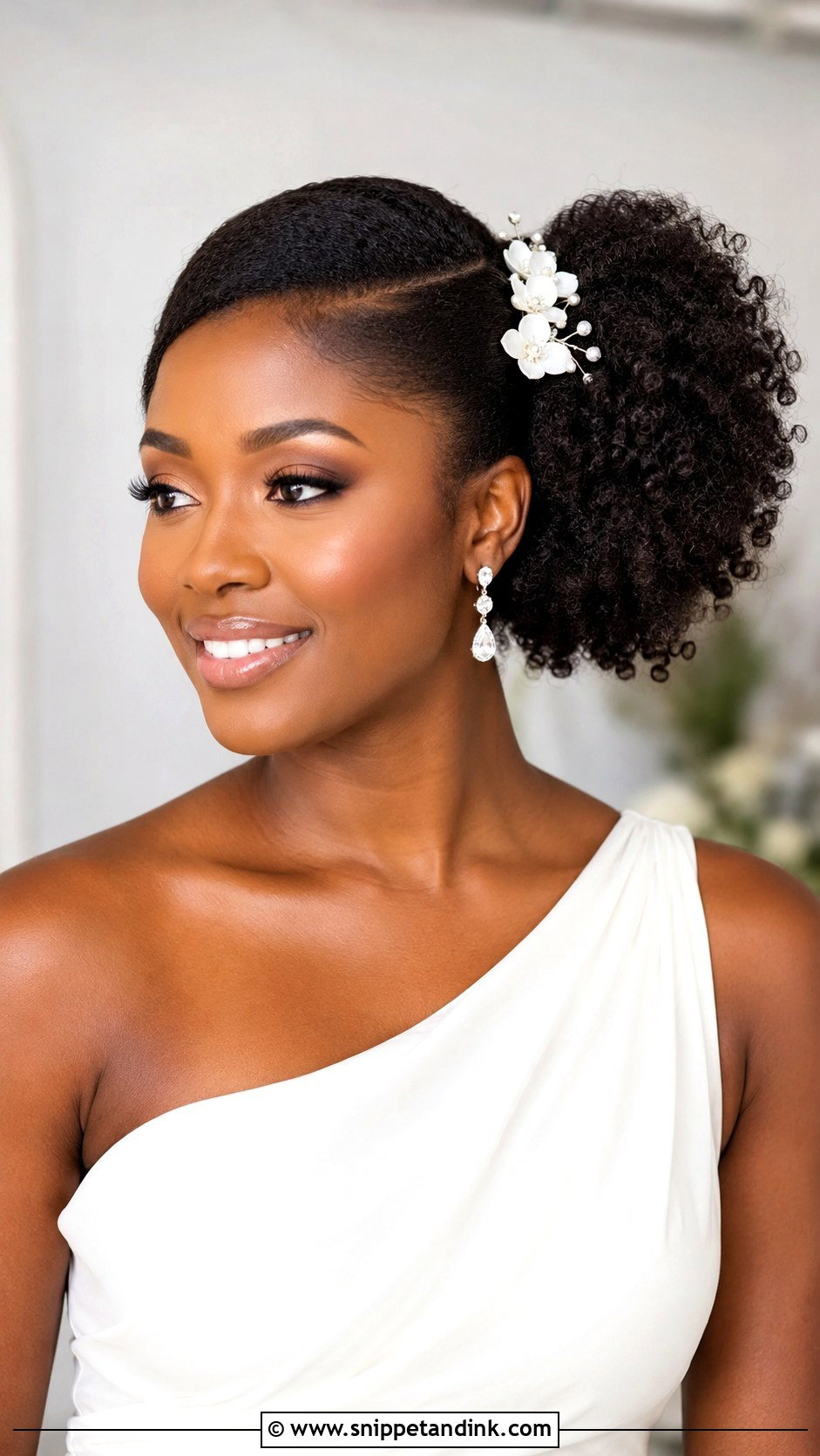 Natural Hair Side Puff Wedding Hairstyle - Snippet and Ink - 15 Natural Black Women Wedding Hairstyles