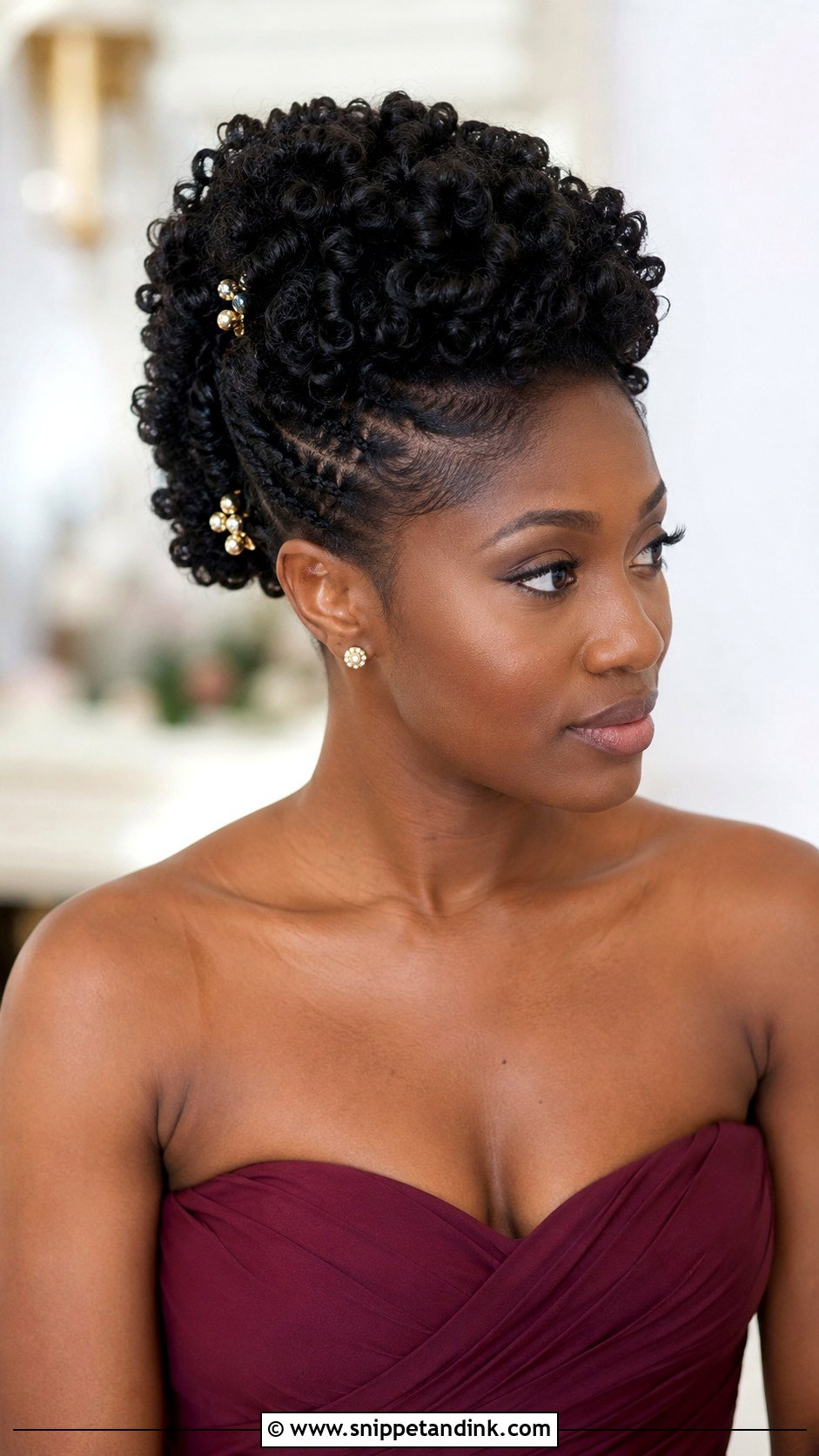 Natural Hair Updo Bridesmaid Hairstyle For Strapless Dress - Snippet and Ink - 20 Bridesmaid Hairstyles Strapless Dress