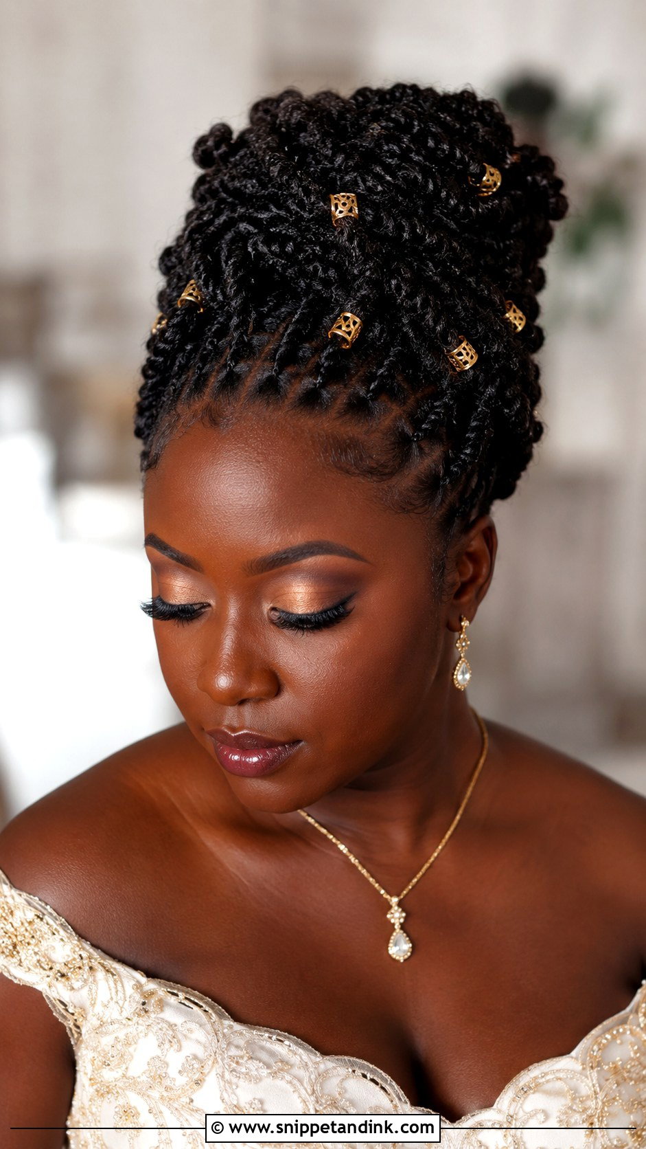 Natural Hair Wedding Hairstyle With Gold Cuffs - Snippet and Ink - 15 Wedding Hairstyles with Hair Accessories